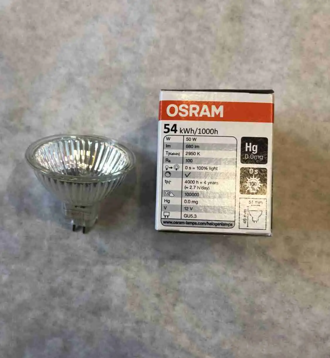 Bombilla Halogena - 2 pinchos - OSRAM - 12 Voltios - 50 watts / vatios - longevidad 4 años - regulable - Imagen 2