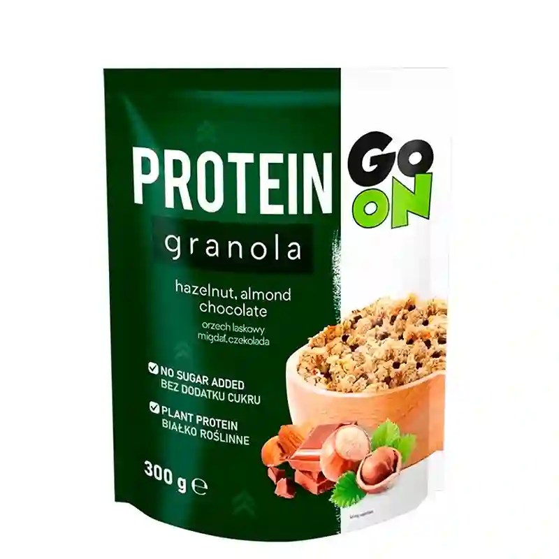Granola de proteínas veganas con avellanas, almendras y chocolate, 300 g, vaya a nutrición