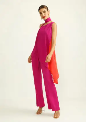 Pantalón ALBA CONDE largo de fiesta fucsia