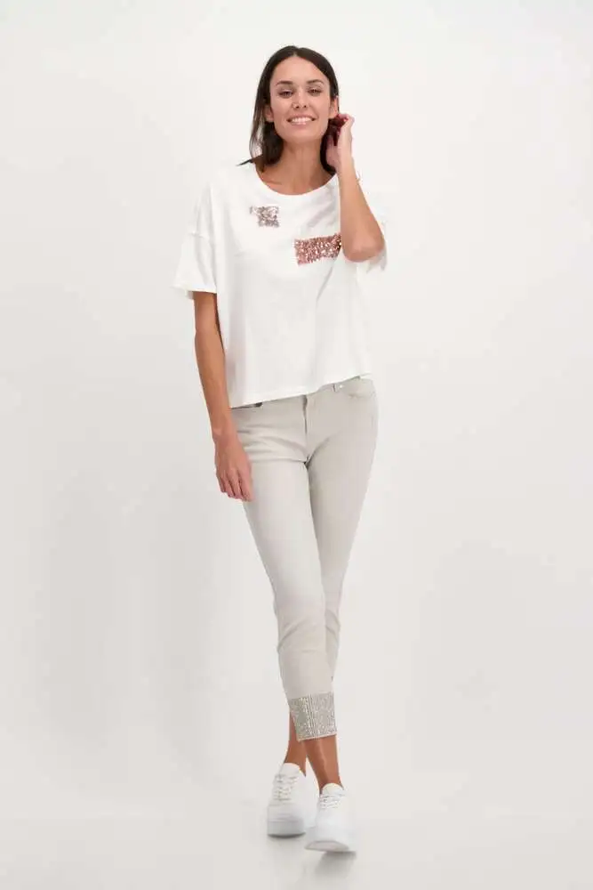 Pantalón MONARI jeans cropped pedrería