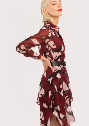 Vestido ALBA CONDE corto estampado granate - Imagen 5