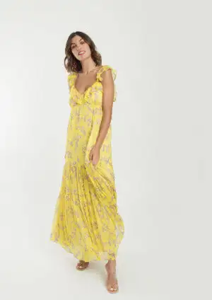 Alba Count Long Bloor Dress with leaflet detail in the neckline.