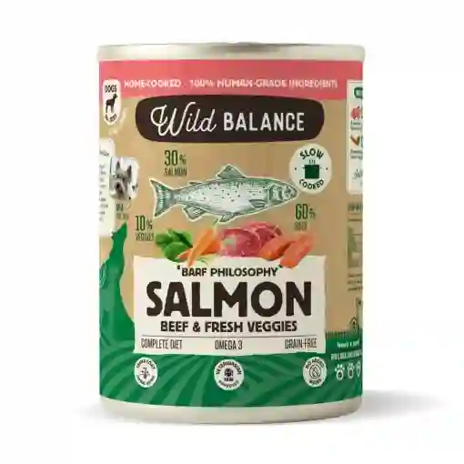 Balance salvaje lata cocinada al vapor de salmón y ternera 400grs