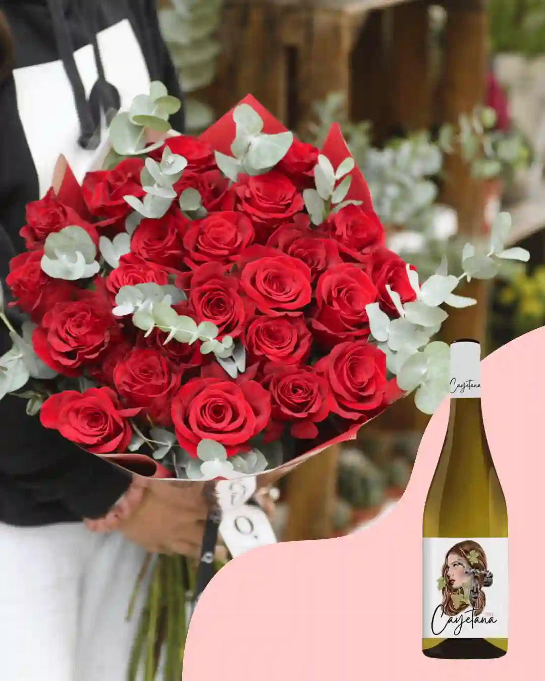 Bouquet de 24 Rosas Rojas Con vino