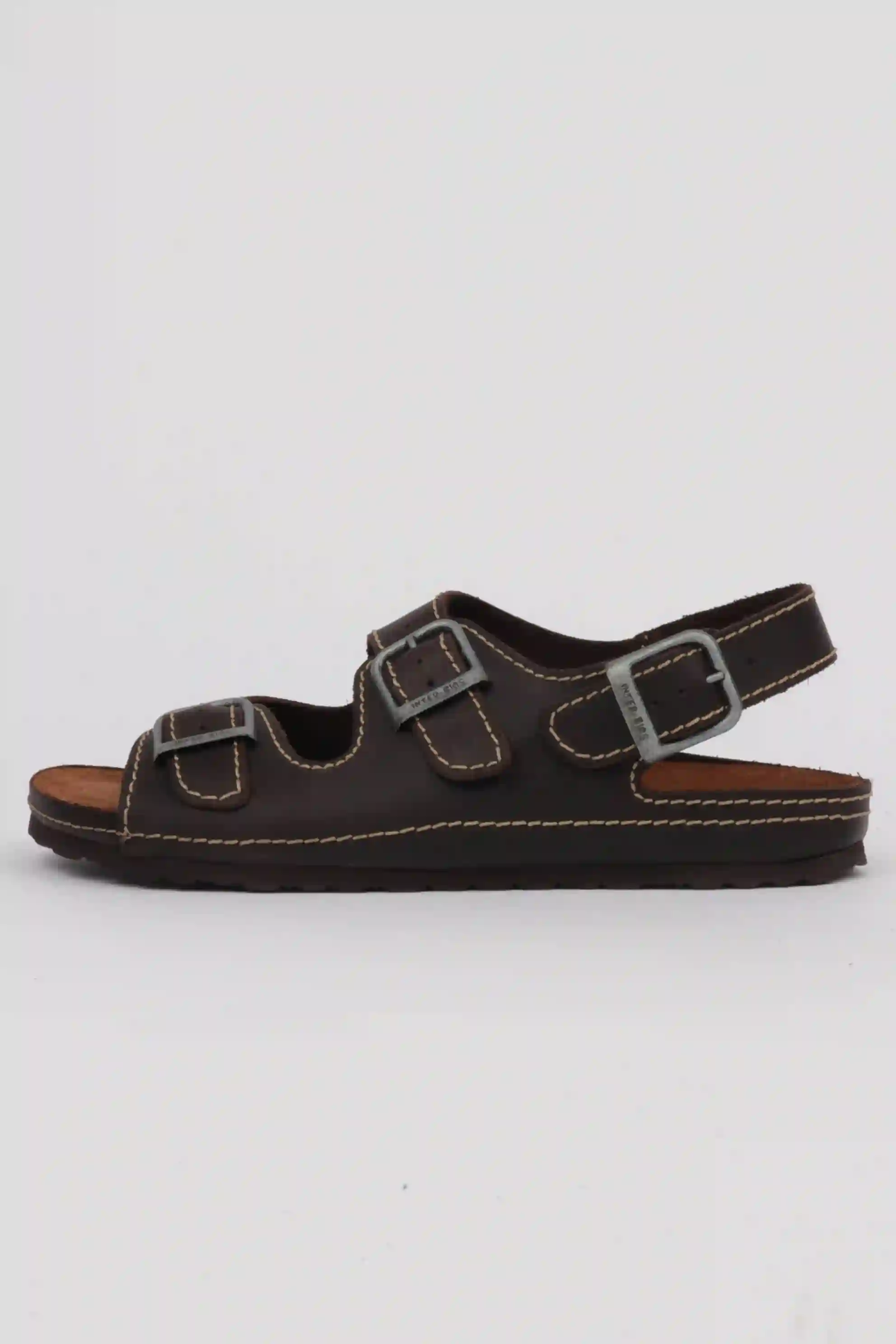 Sandalias interbios hombre diseño tres hebillas color marrón