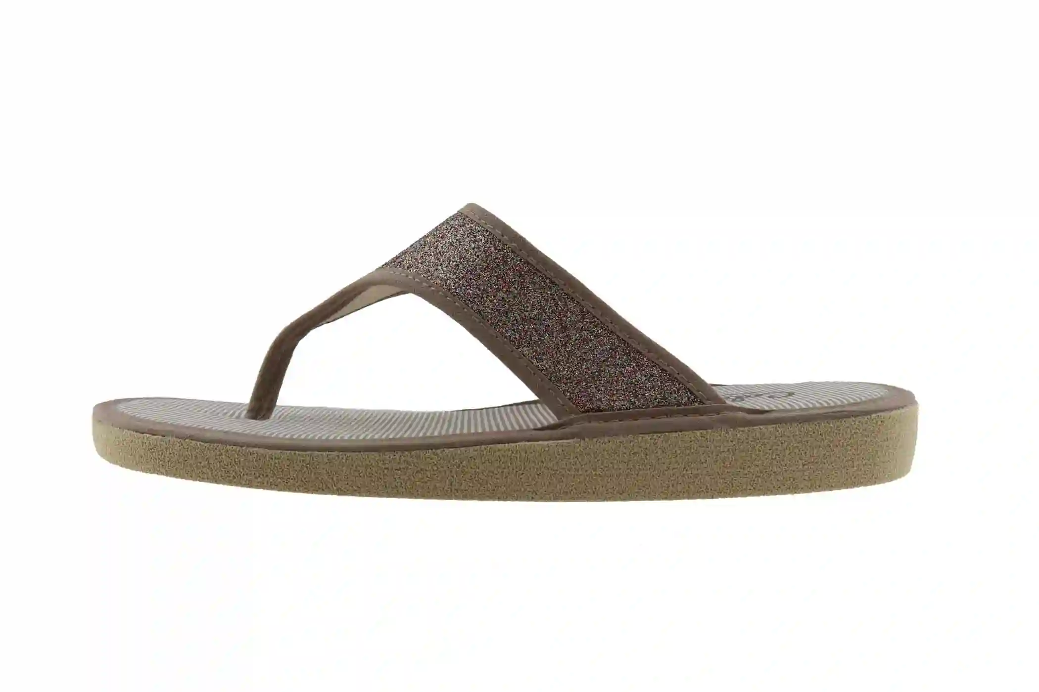 Sandalia Tipo Chancla Con Tira Dedo Tejido Beige Con Brillo