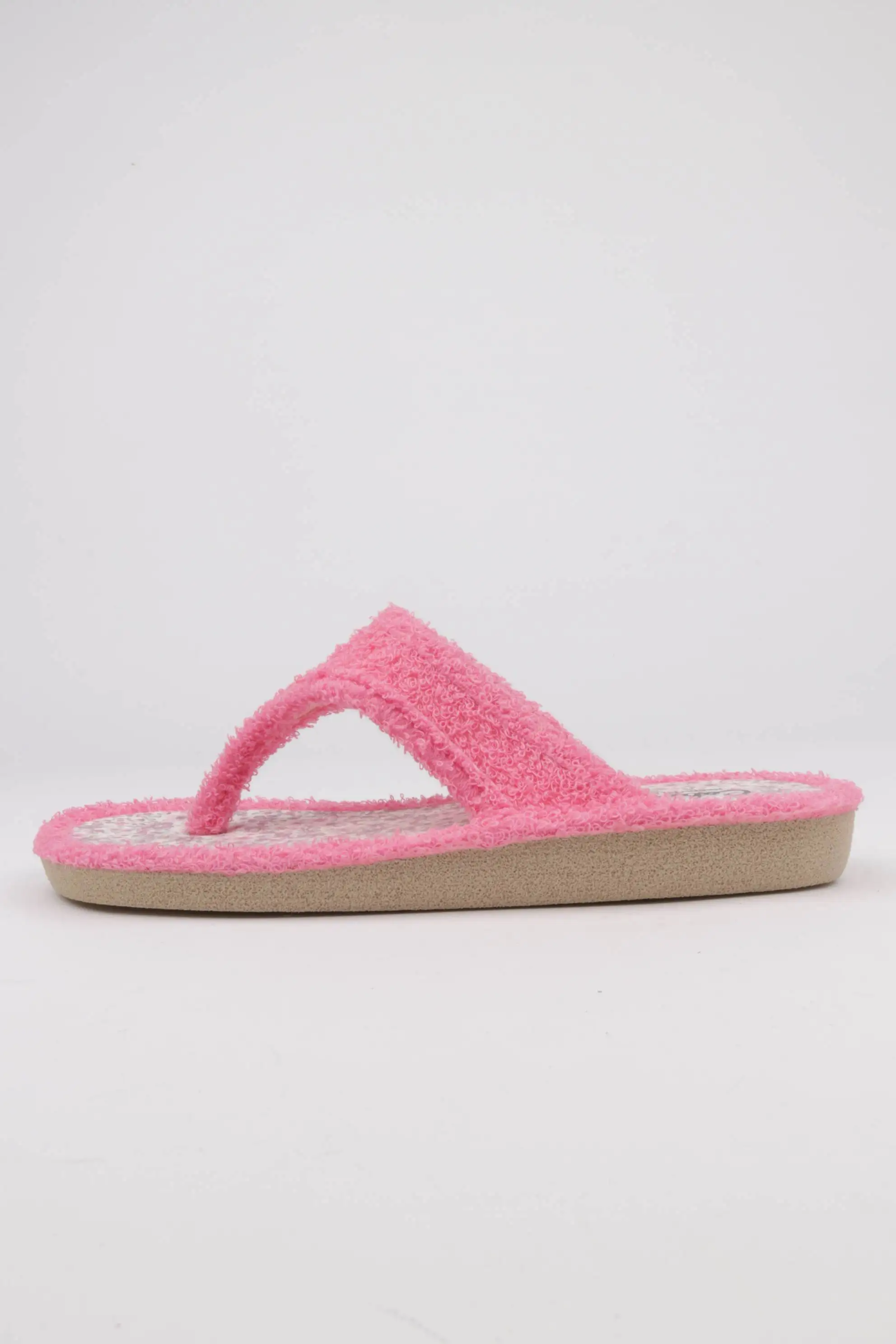 Sandalias Dedo Mujer Tejido Rizo Color Rosa Detalle Flores