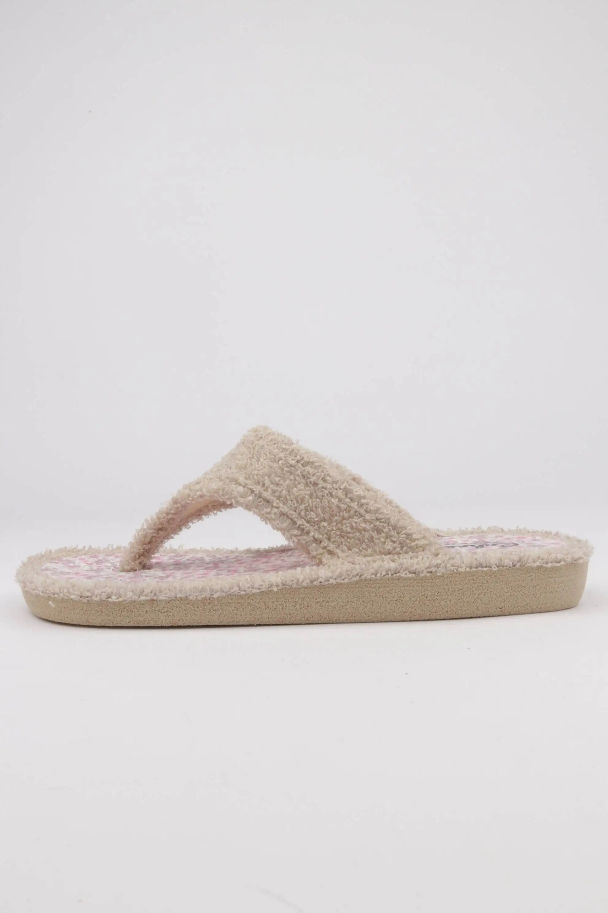 Zapatillas ent -Dedo Mujer Toalla Color Beige Detalle Flores