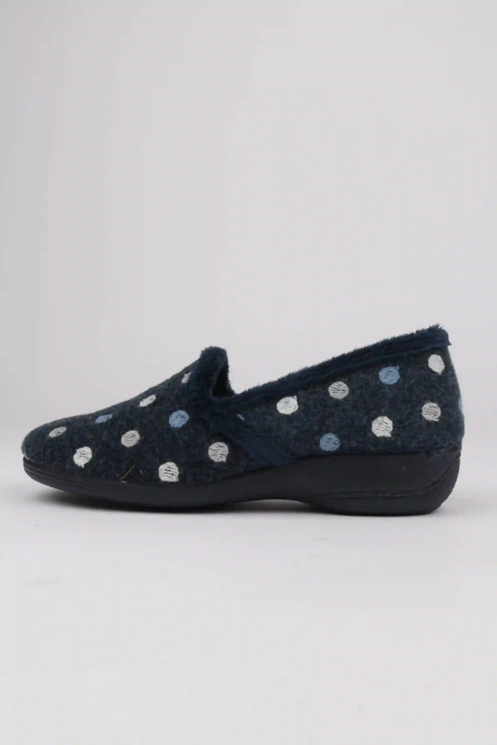 Zapatillas de Estar por Casa Con Cuña Color Azul Detalle Topos
