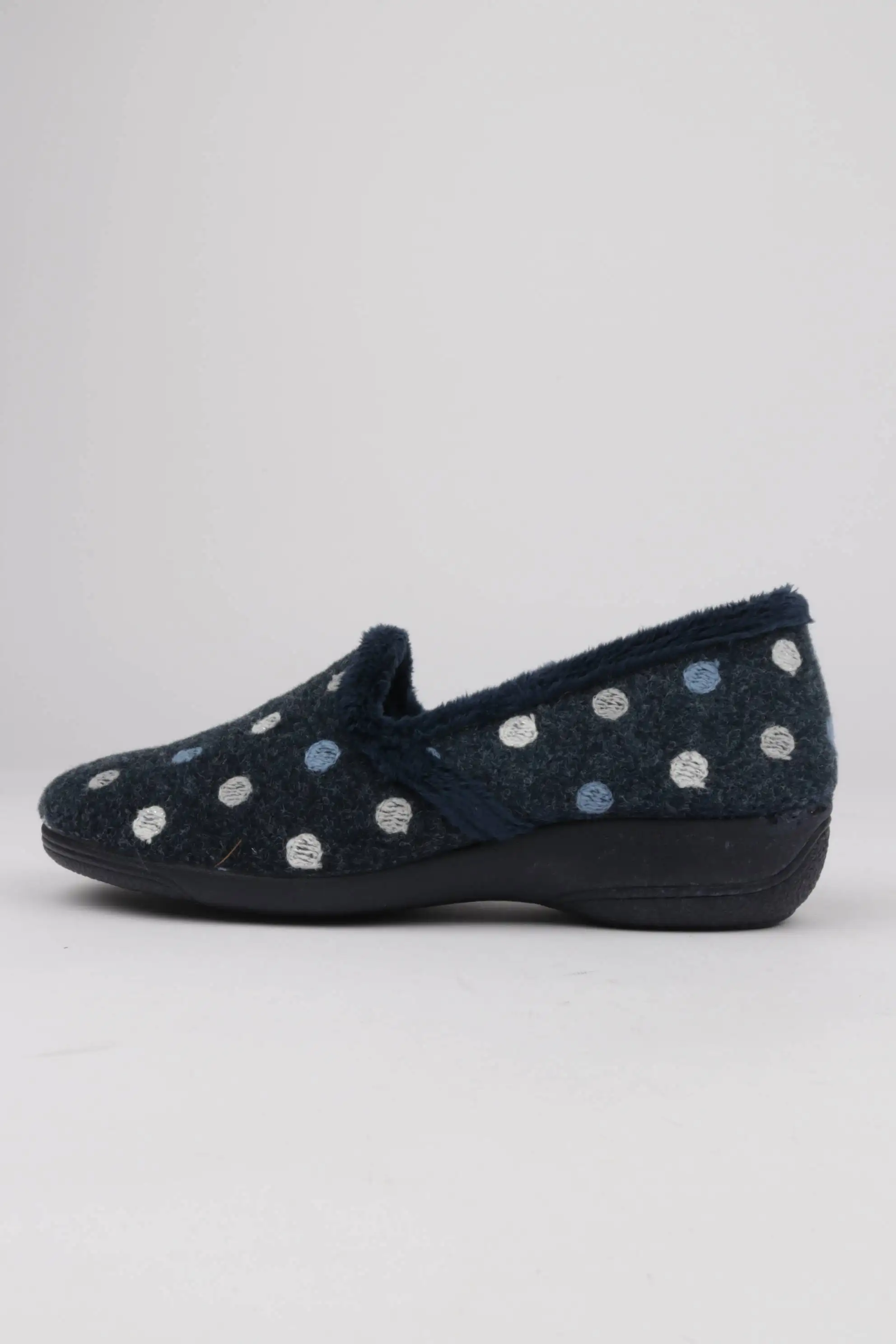 Zapatillas de Estar por Casa Con Cuña Color Azul Detalle Topos