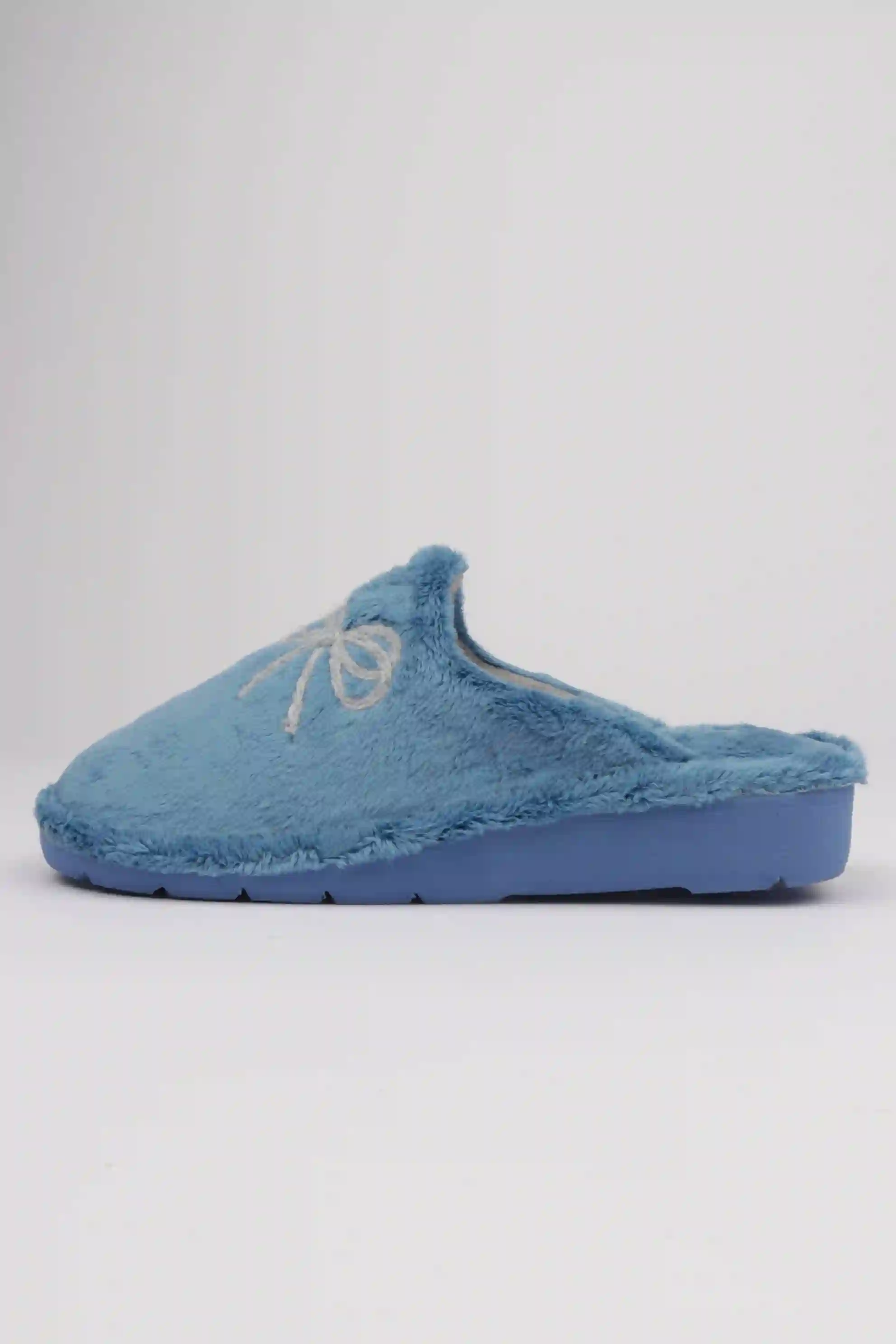 Zapatillas de Andar por Casa Color Celeste con Adorno Lazo Gris