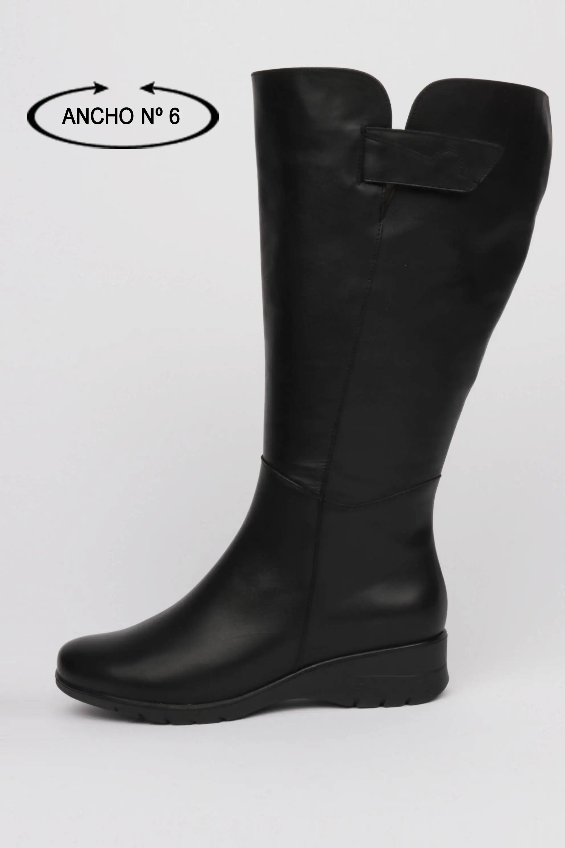 Botas negras caña ancha XXXXL cuña baja