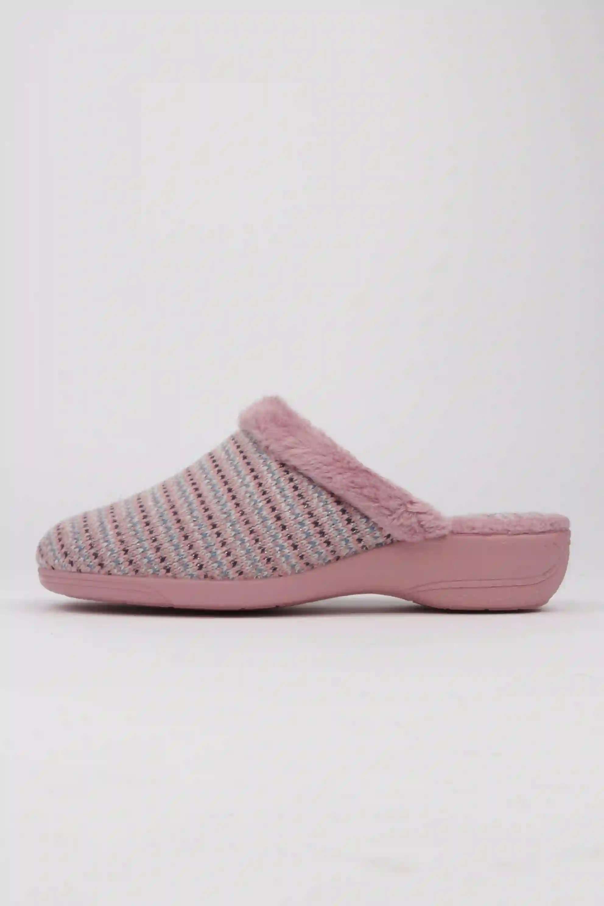 Zapatillas Casa Mujer Cuña Tejido Punto Color Malva Listado