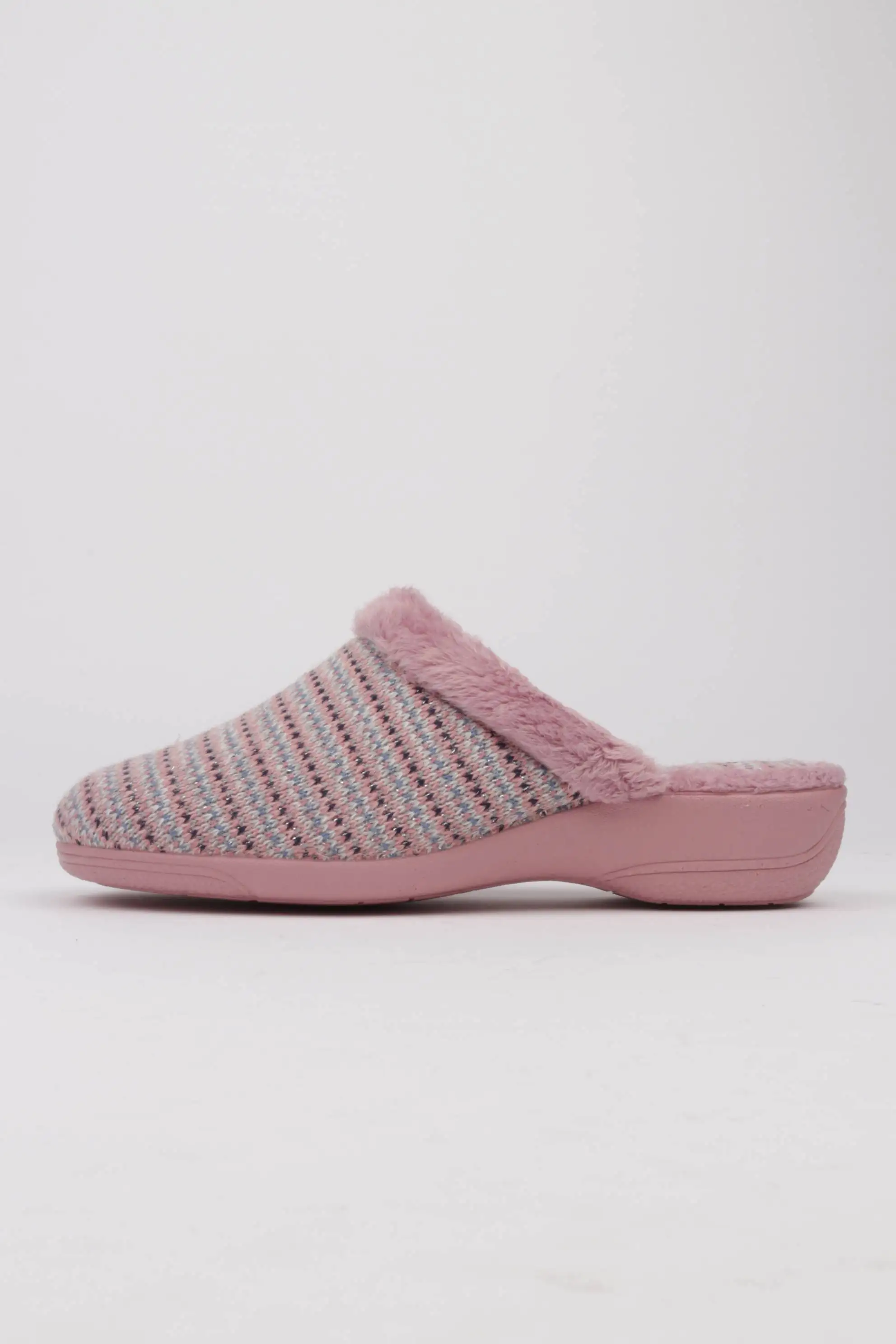 Zapatillas Casa Mujer Cuña Tejido Punto Color Malva Listado