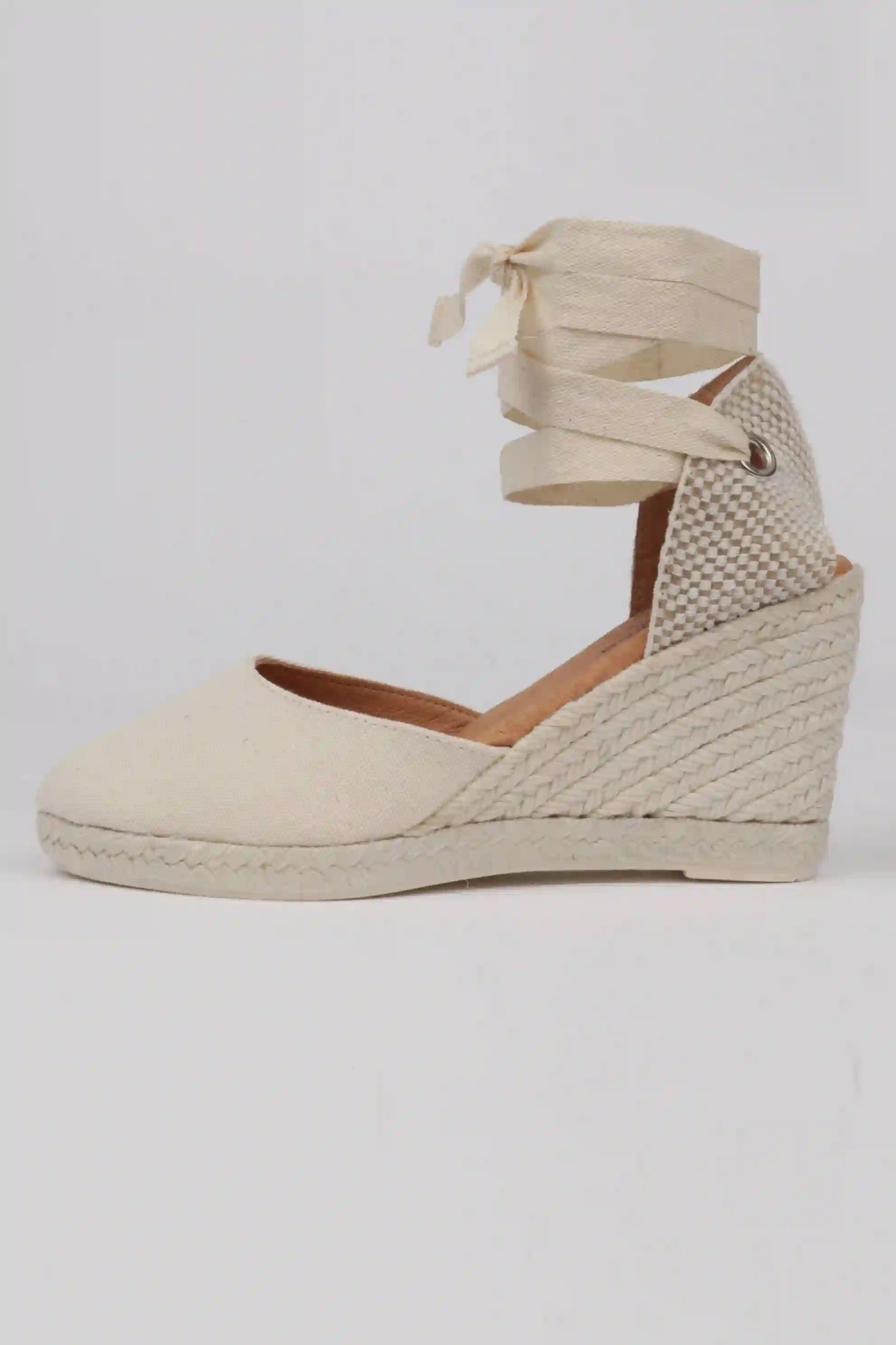 Alpargatas Mujer Cuña Alta Lona Algodón color beige