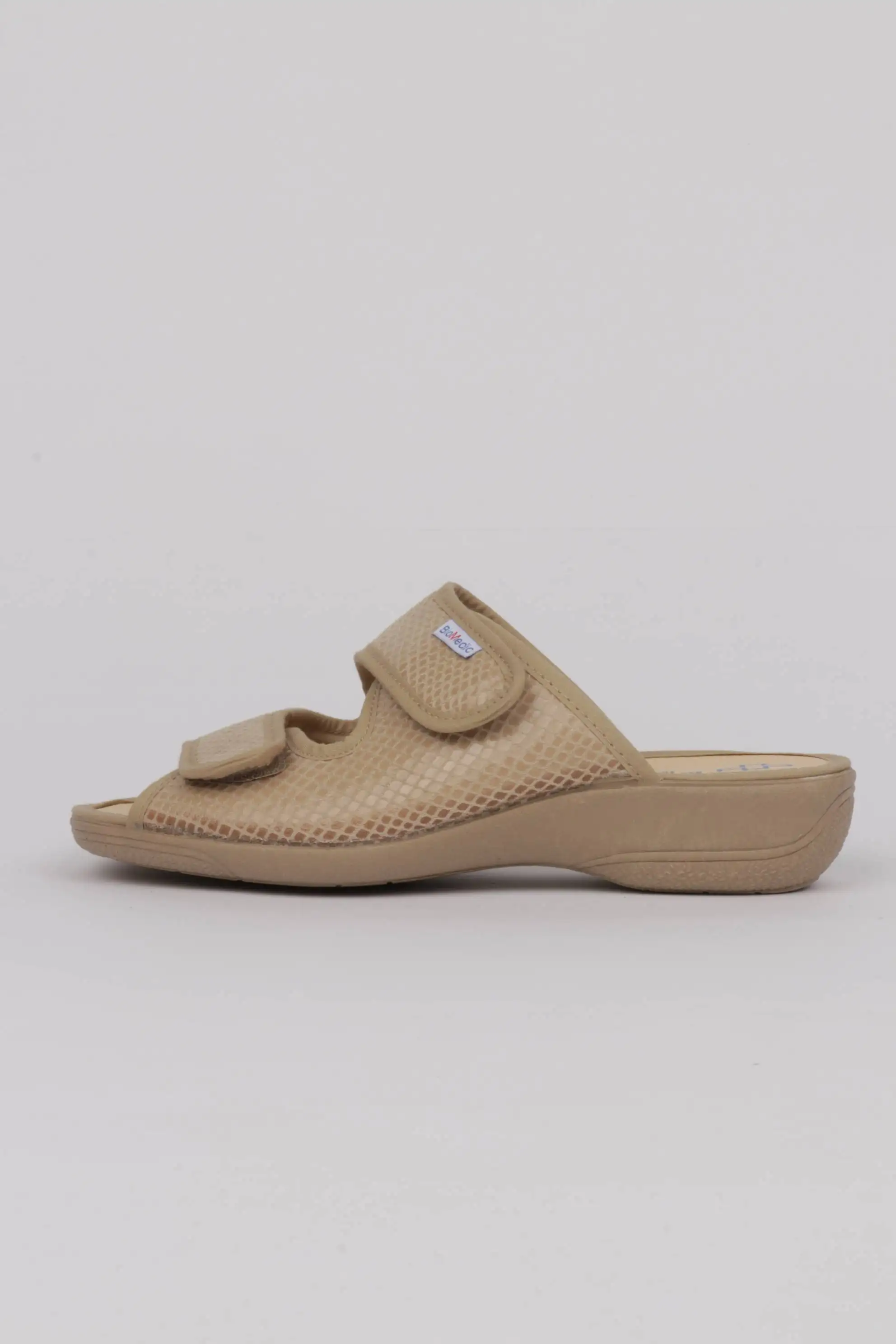 Zapatillas Mujer Con Doble Velcro Tejido Estampado Beige