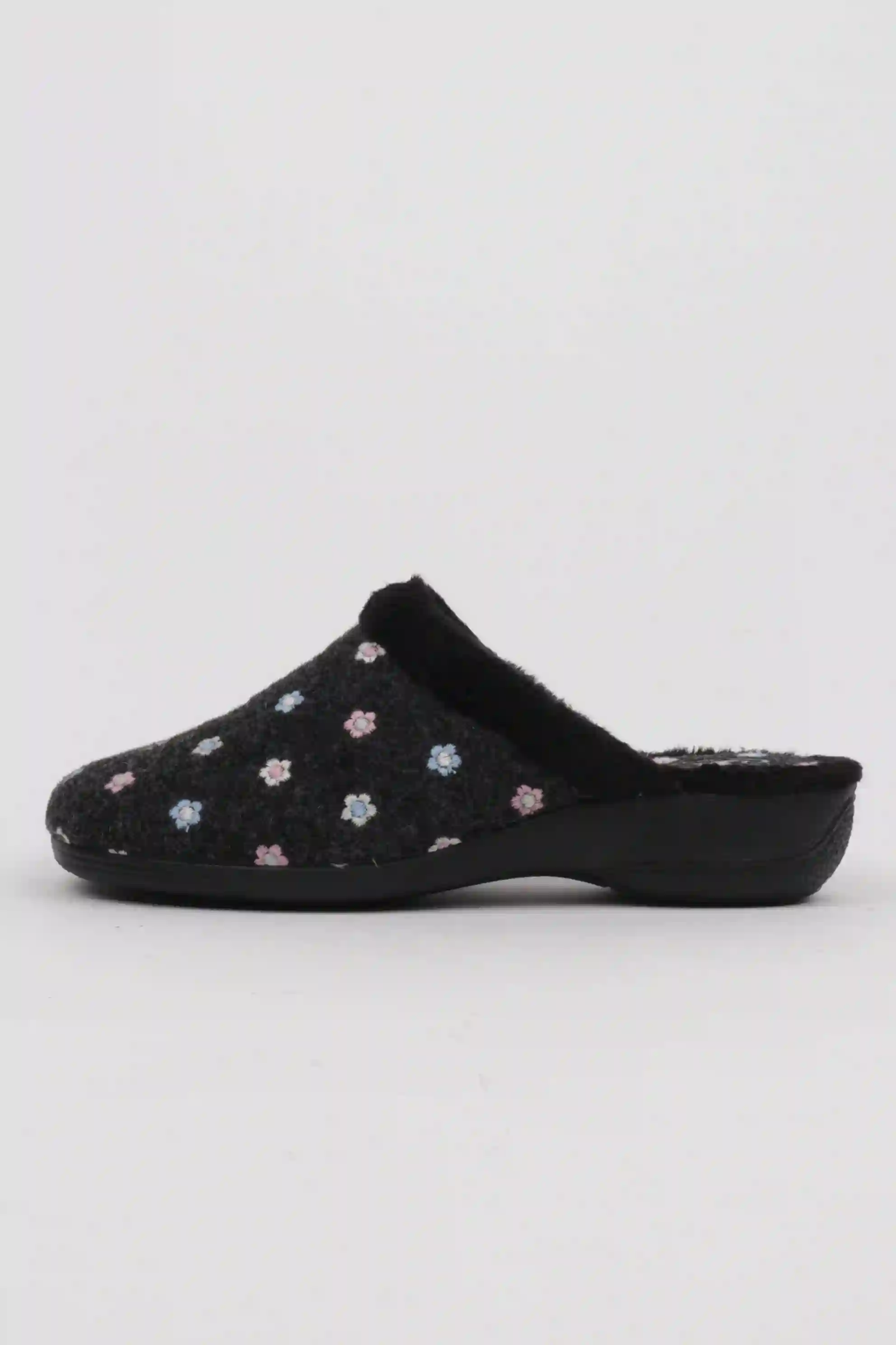 Zapatillas casa mujer tejido negro detalle flores