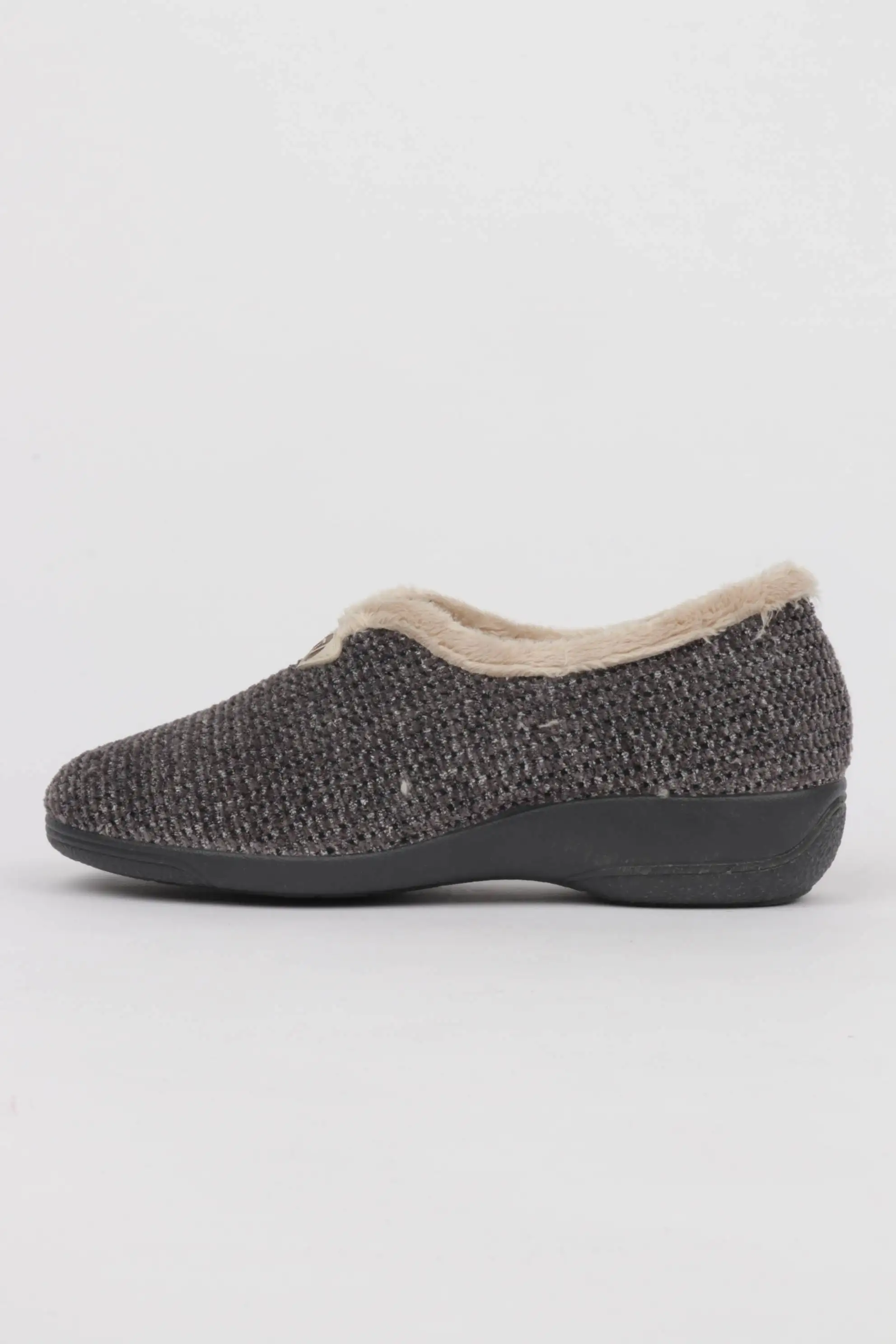 Zapatillas Casa Mujer Con Cuña Color Gris