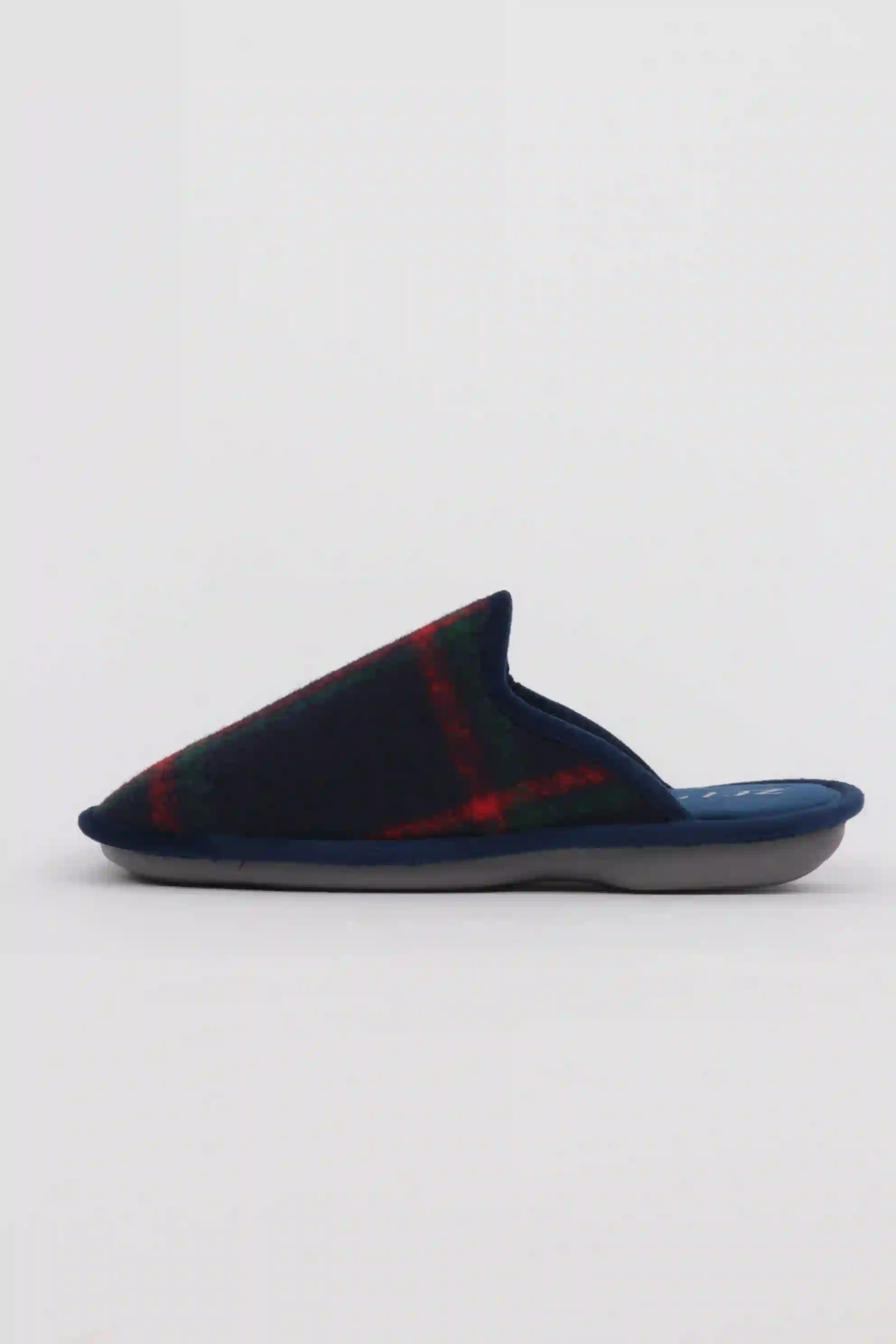 Zapatillas Casa Hombre Tejido Lana Cuadros Azul
