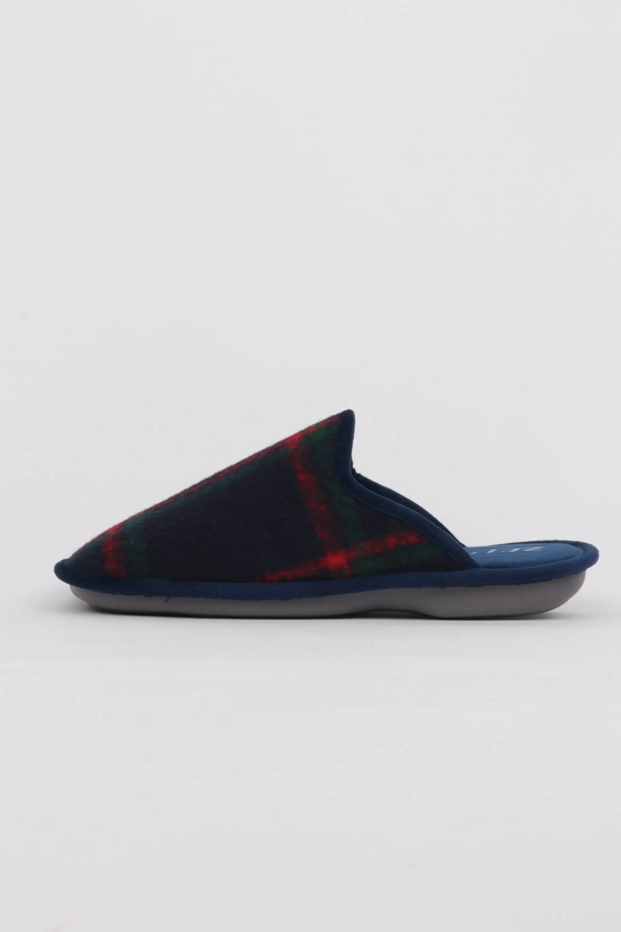 Zapatillas Casa Hombre Tejido Lana Cuadros Azul