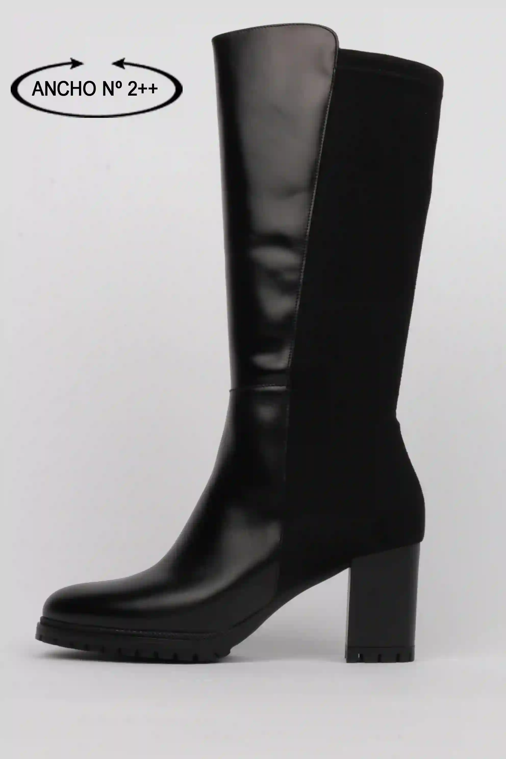 Botas tacón elásticas y piel negras