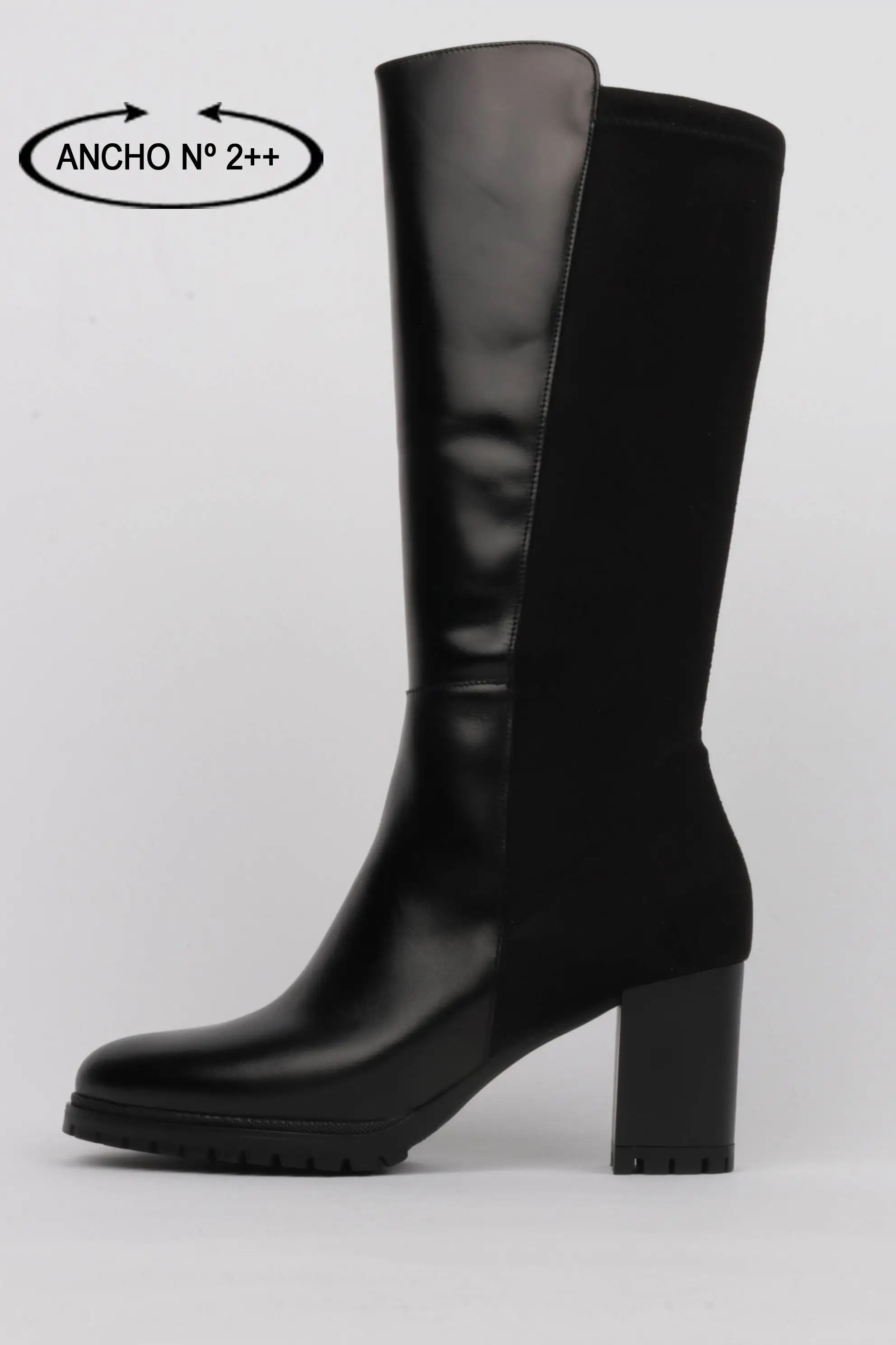 Botas tacón elásticas y piel negras