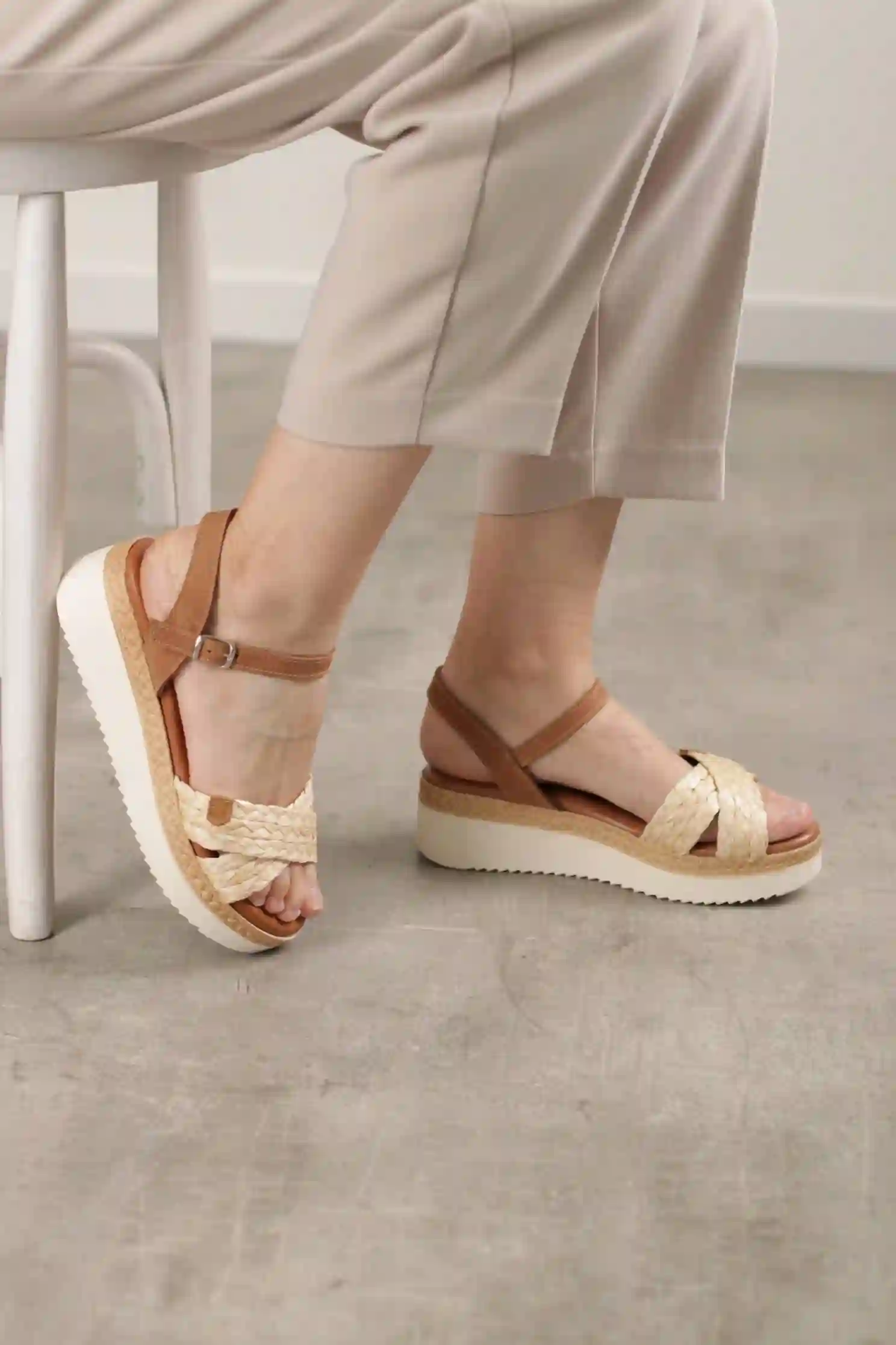 Sandalias Platlaforma Mujer Rafia Detalle Piel