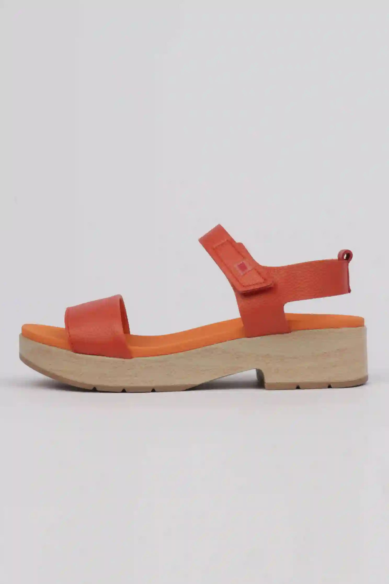 Sandalias Naranjas Tacón Bajo Efecto Madera