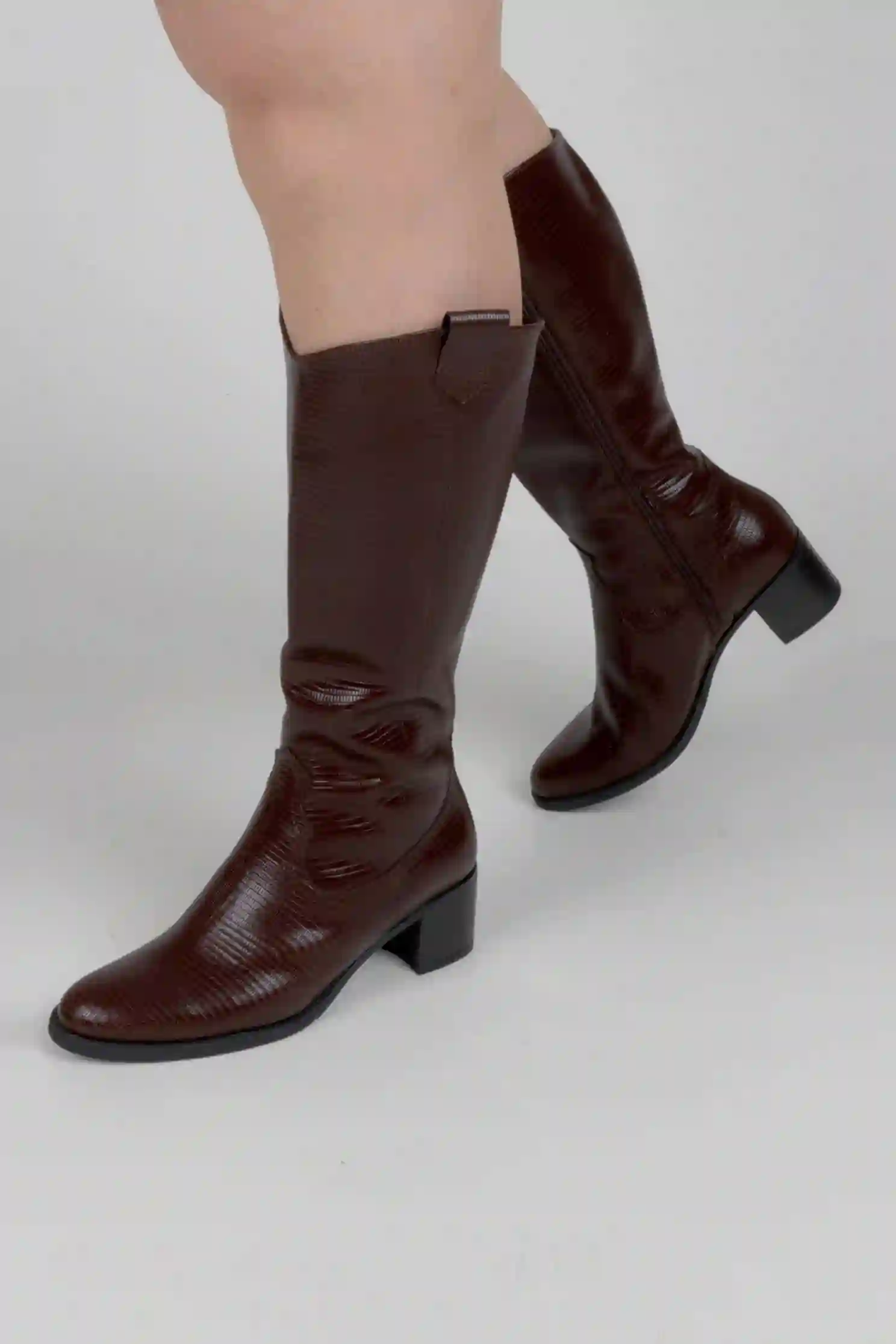 Botas Cowboy Mujer Marrones Piel Grabada