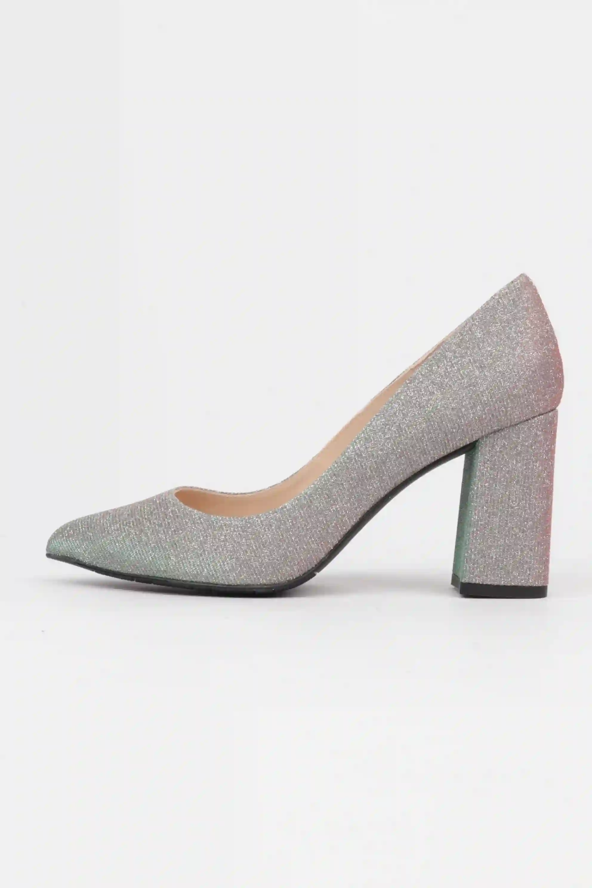 Zapatos Plateados Glitter Tacón Cómodo