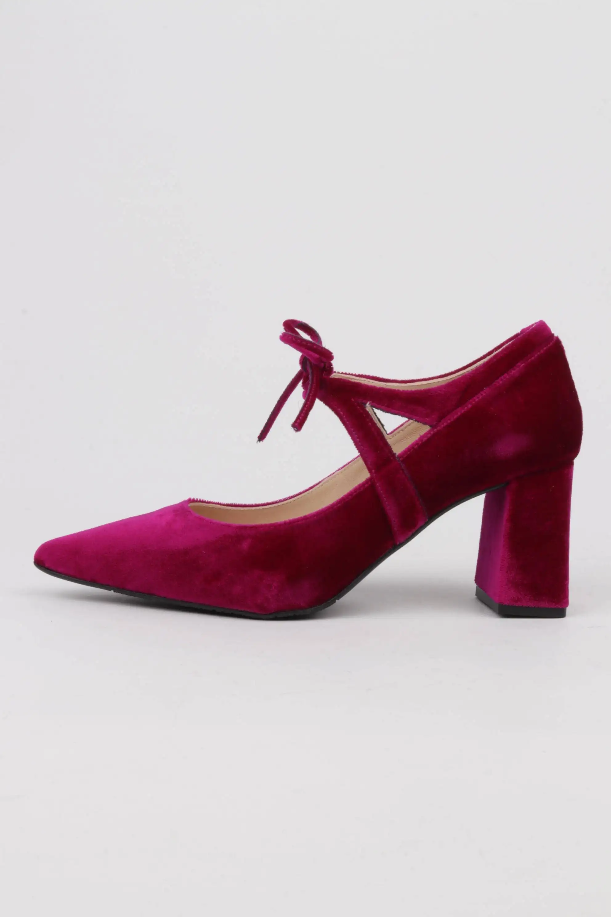 Zapato de Vestir Tacón Ancho Terciopelo Granate