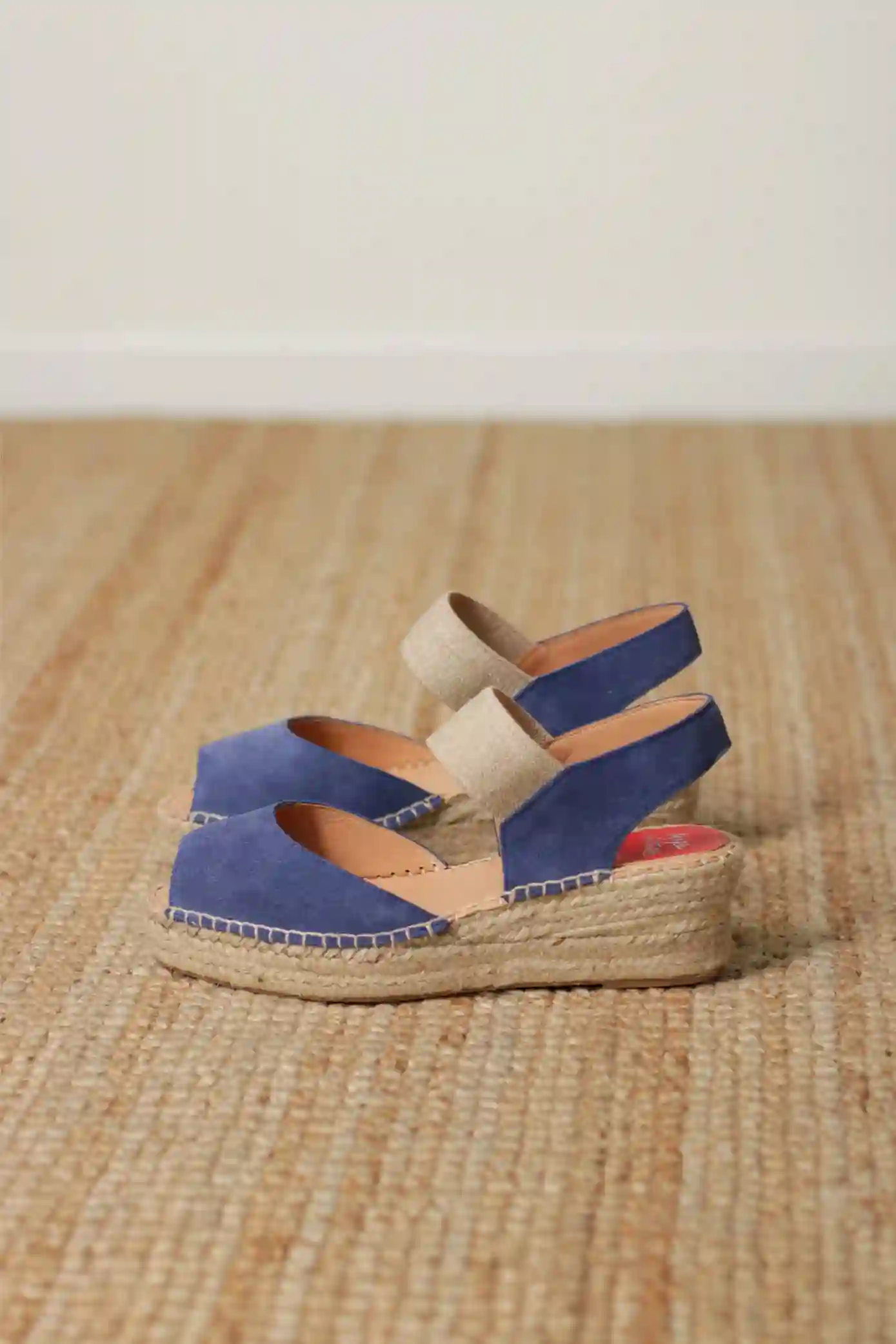 Alpargatas azules pemberta abierta cuña cómoda