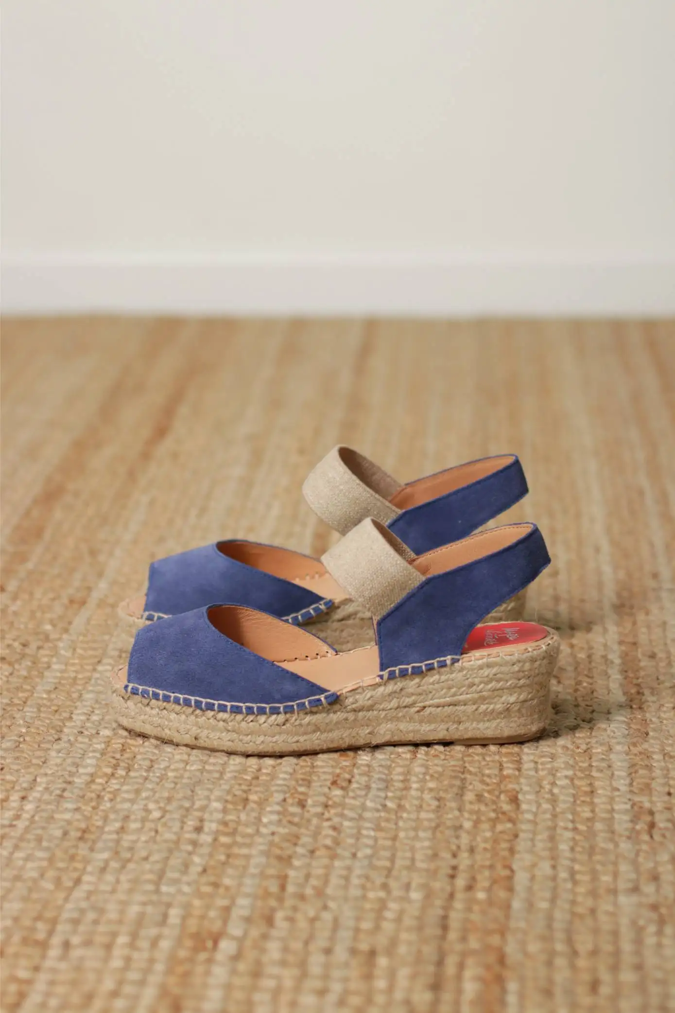 Alpargatas azules pemberta abierta cuña cómoda