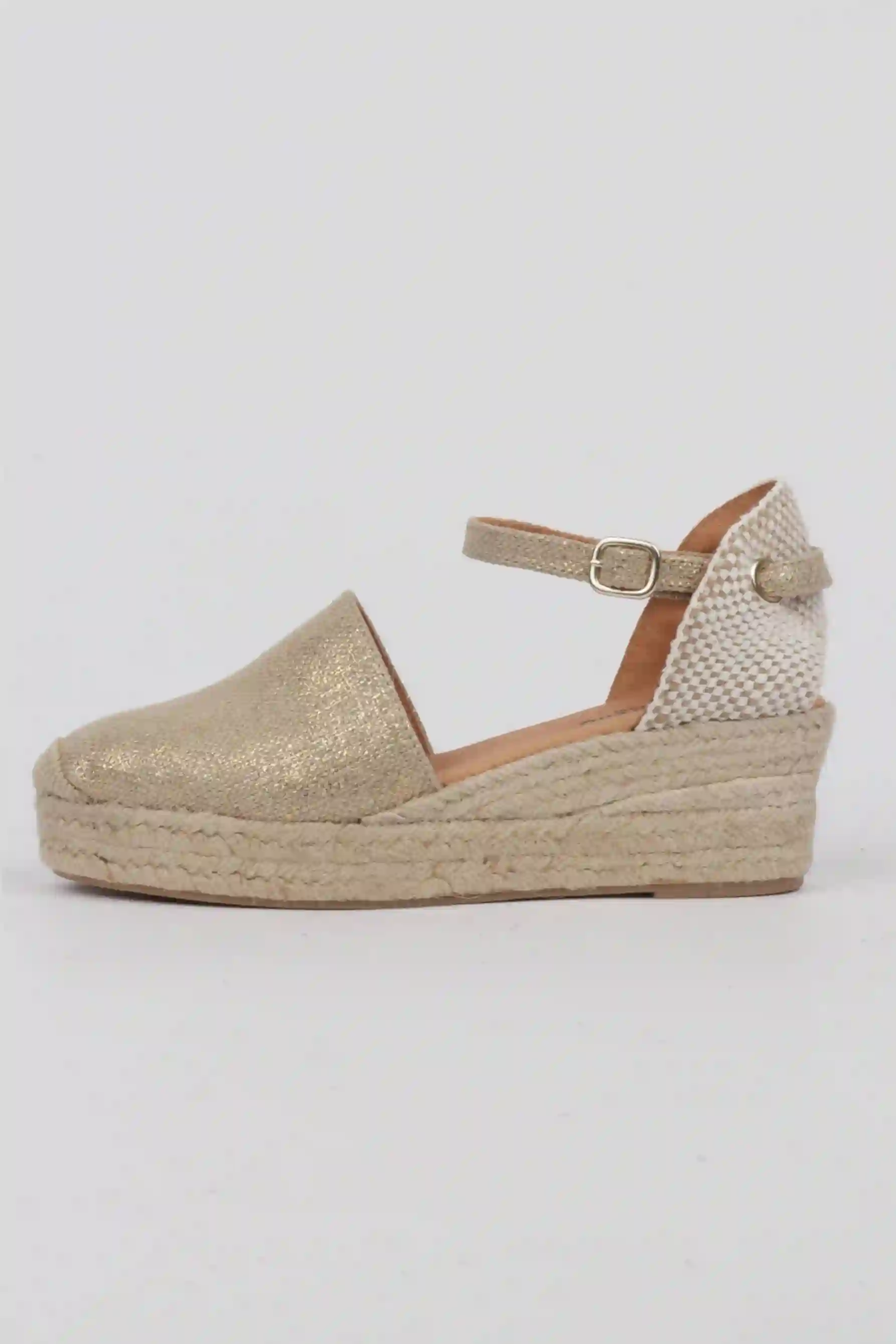 Alpargatas Doradas Lino Con Cuña y Platlaforma