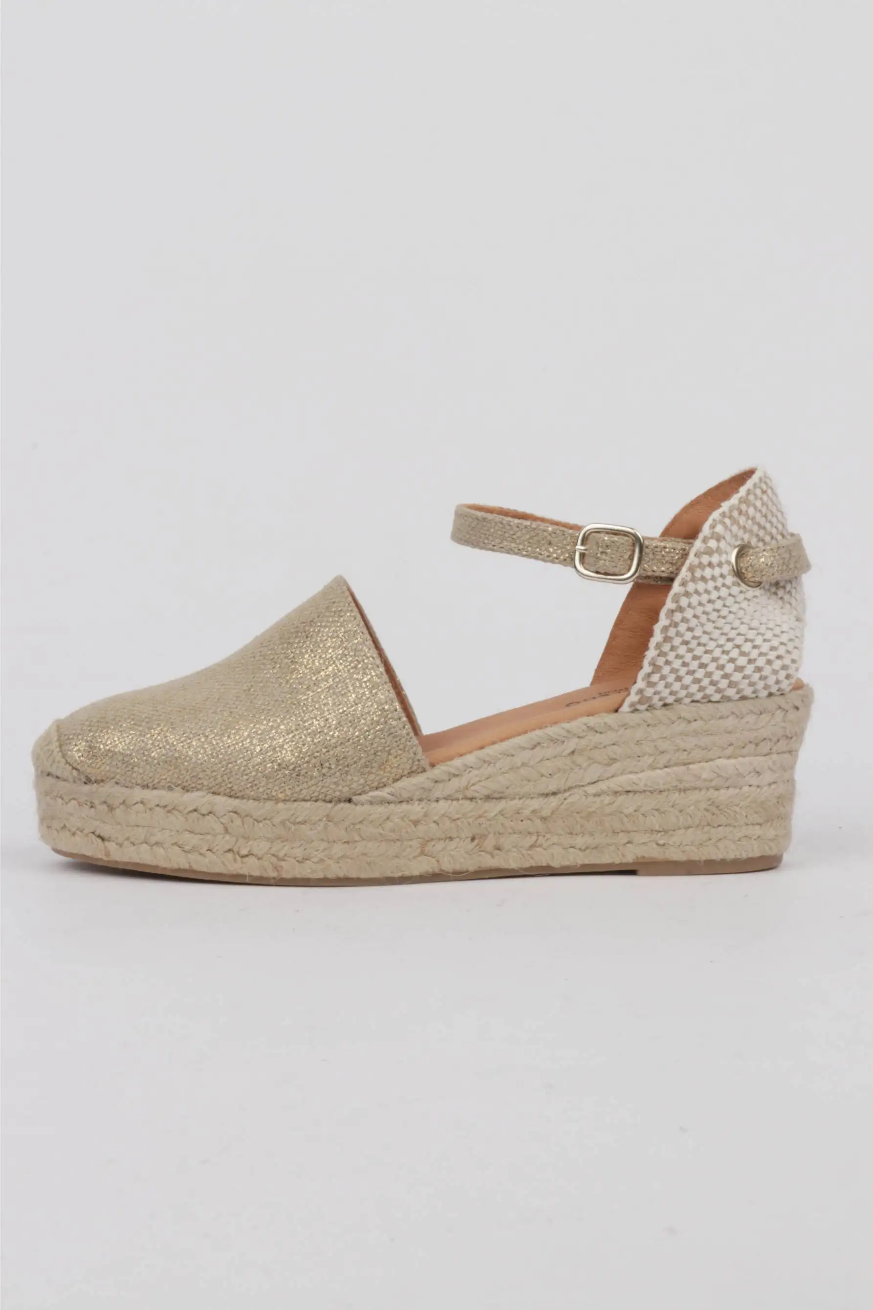 Alpargatas Doradas Lino Con Cuña y Platlaforma