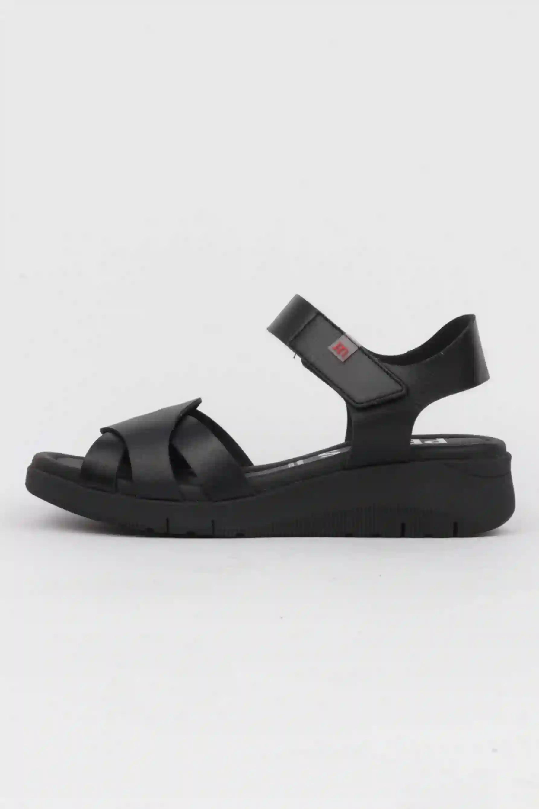 Sandalias negras velcro cuña comoda