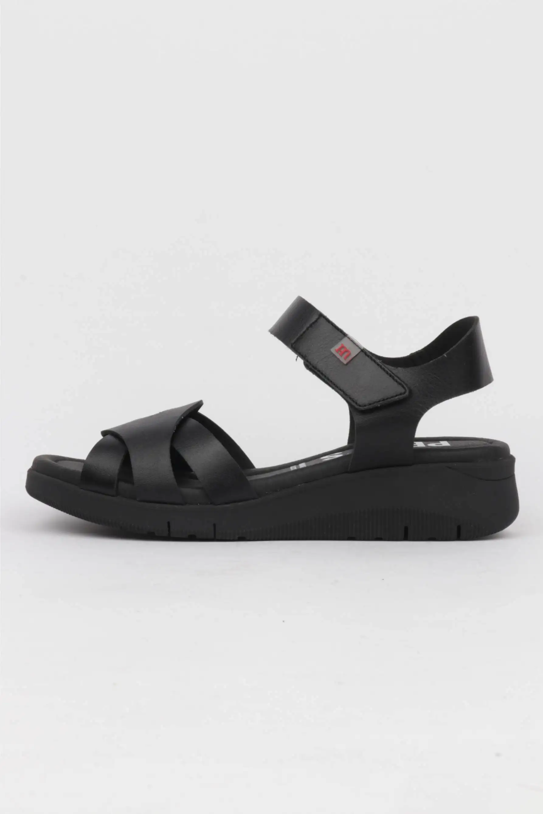 Sandalias negras velcro cuña comoda