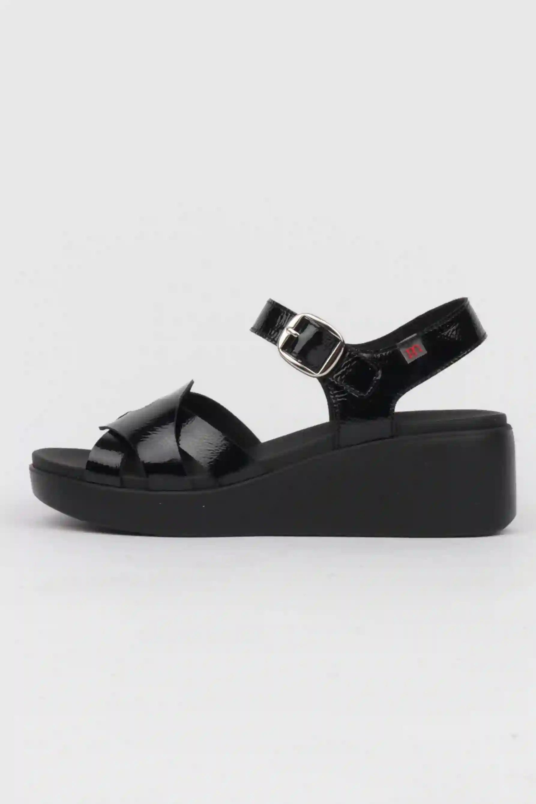 Sandalia Cuña Comoda Mujer Color Negro