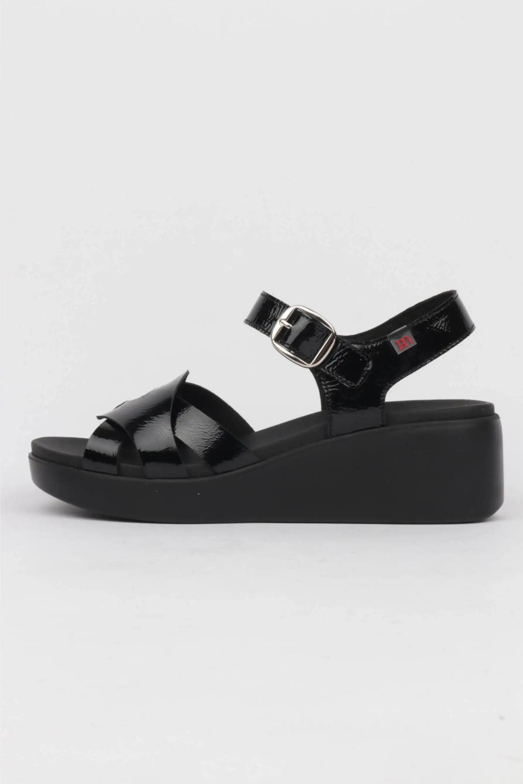 Sandalia Cuña Comoda Mujer Color Negro