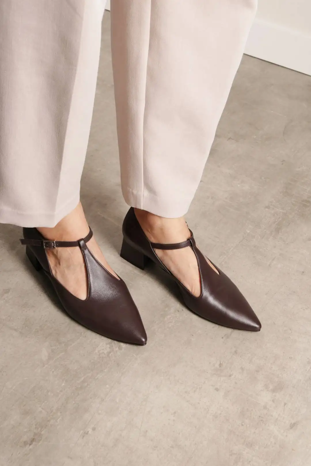 Zapatos Marrones Tacón Bajo Detalle Hebilla