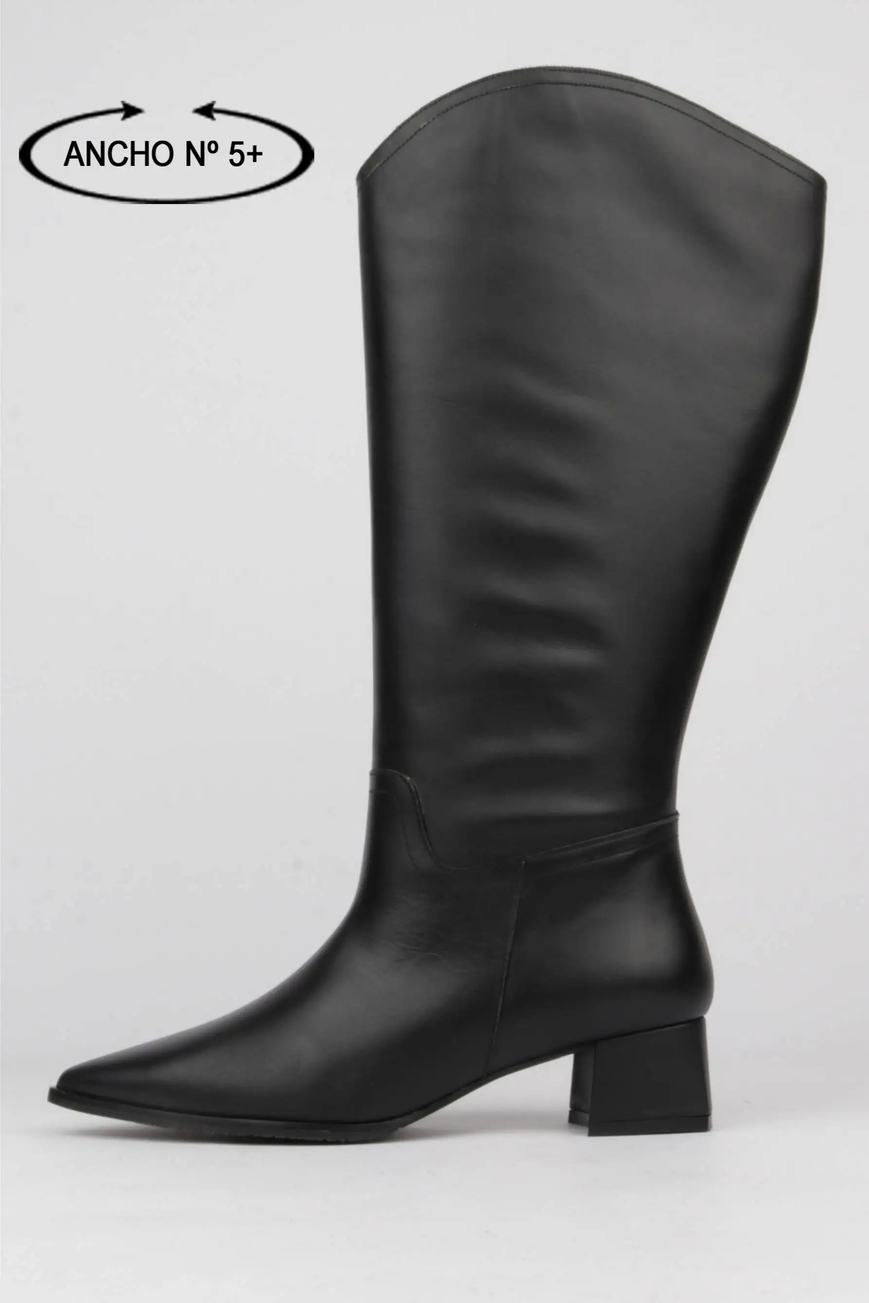 Botas altas negras Tacón Bajo Caña Ancha xxxl+