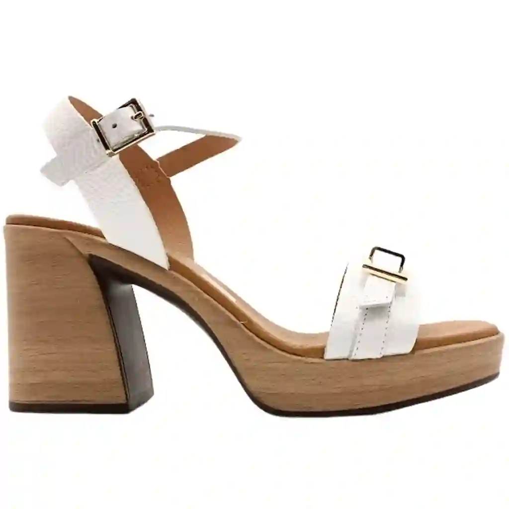 Sandalias de Piel Con Tacón Madera Mujer