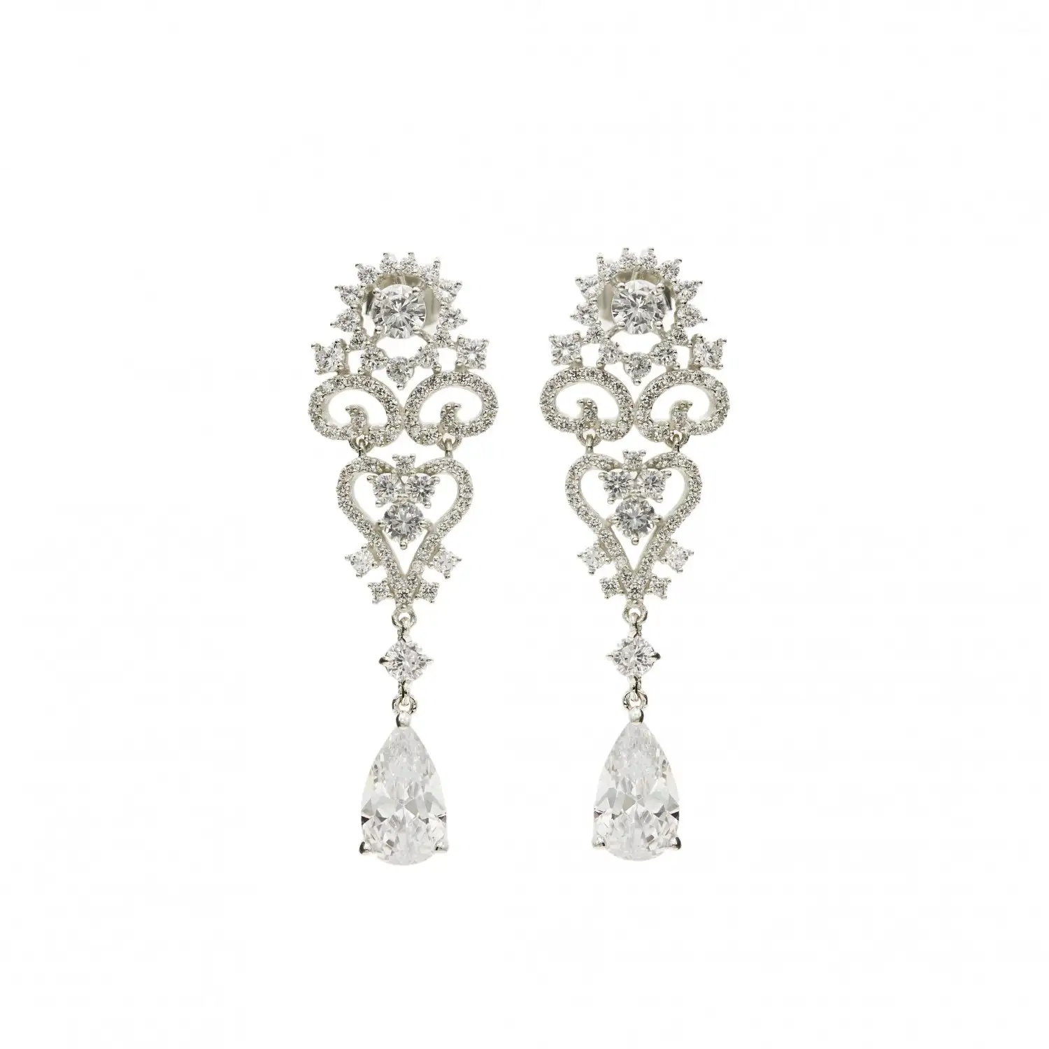 Pendientes Largos Brillantes Lámpara Plata Elegantes Con Lágrima