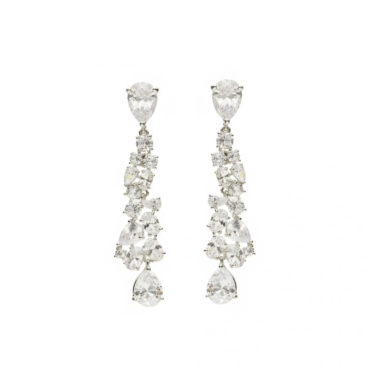 Pendientes Novia Plata Largos Brillantes Elegantes en Cascada