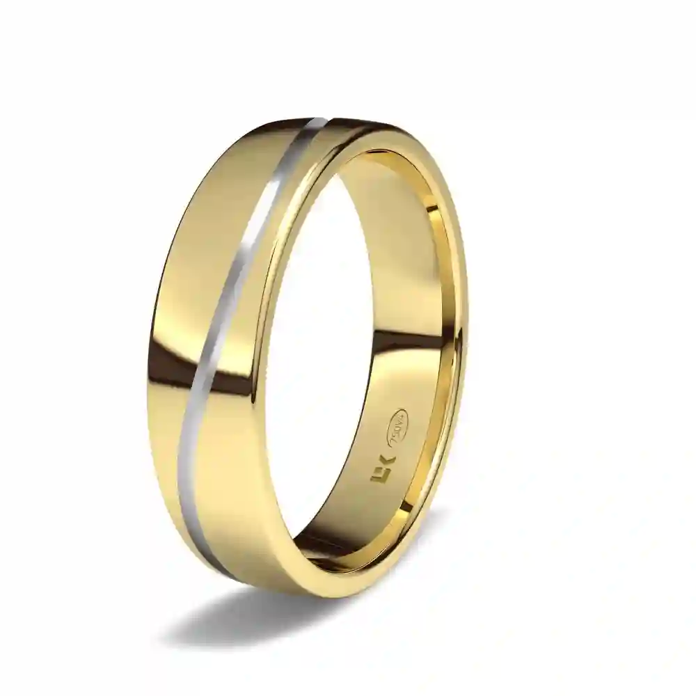 Alianza de Boda Oro Amarillo y Blanco con 5,00 mm de ancho Interior Plano. Disponible en 9 y 18 kts.