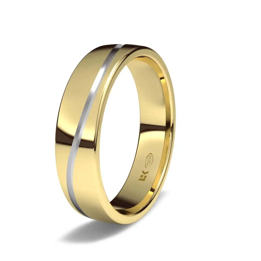 Alianza de Boda Oro Amarillo y Blanco con 5,00 mm de ancho Interior Plano. Disponible en 9 y 18 kts.
