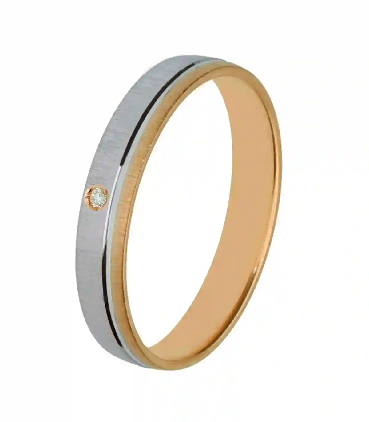 Alianza de boda Oro bicolor 18kts 3,50mm con diamante 0,010 ct