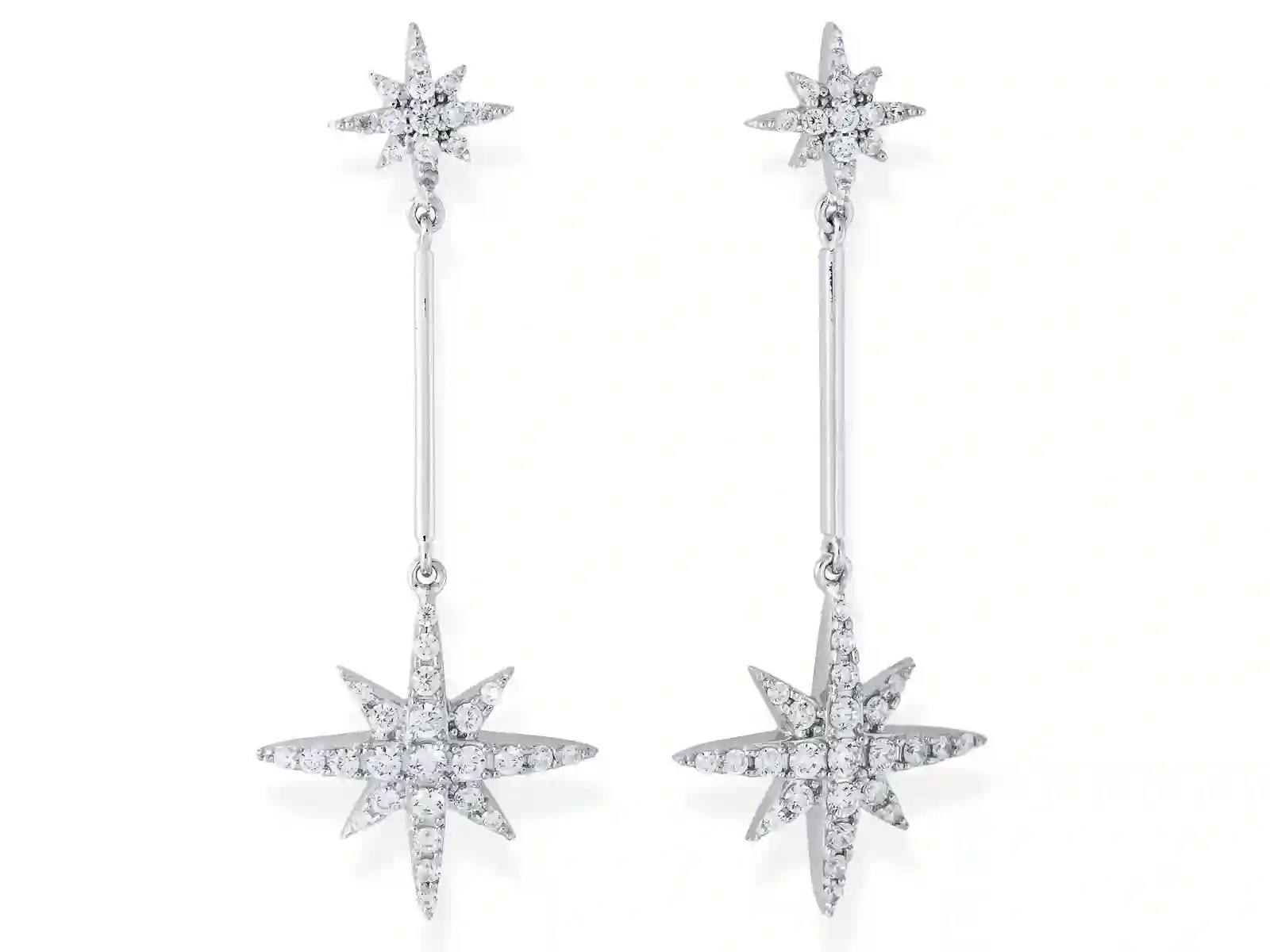 Pendientes Estrella Largos para Novias en Plata