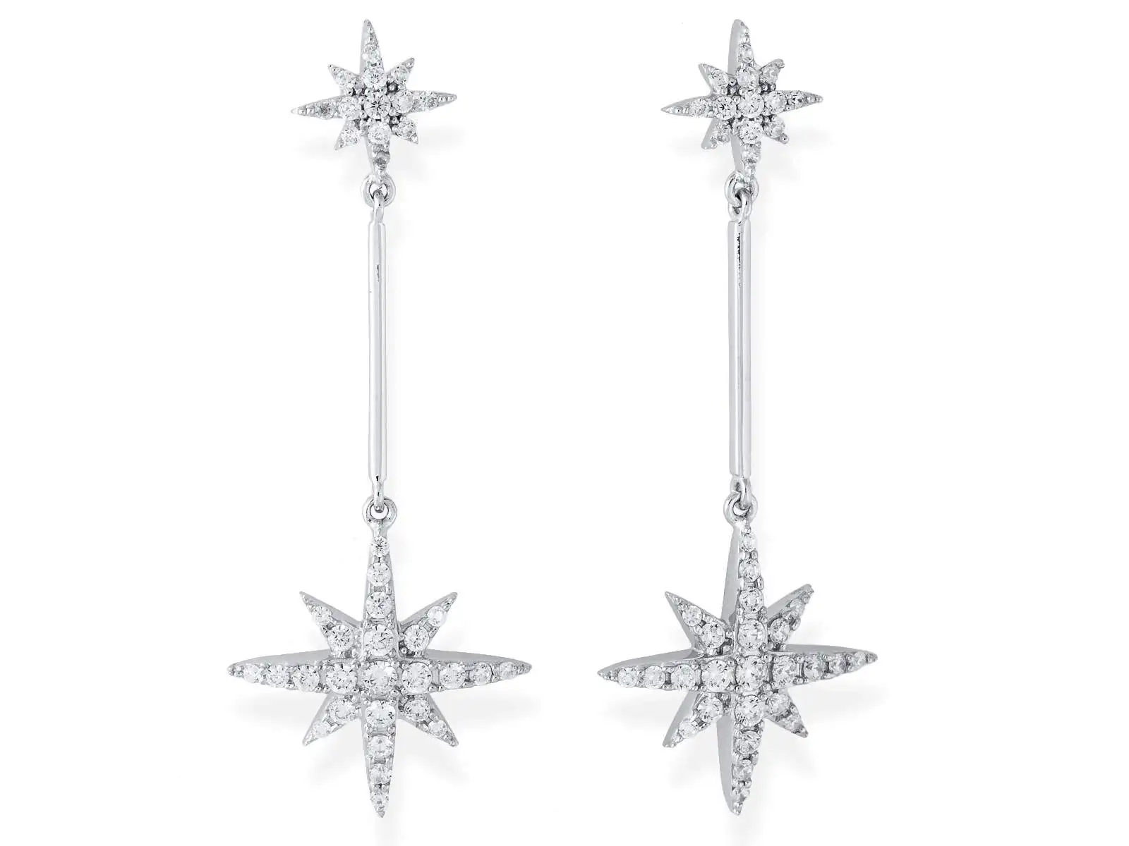 Pendientes Estrella Largos para Novias en Plata