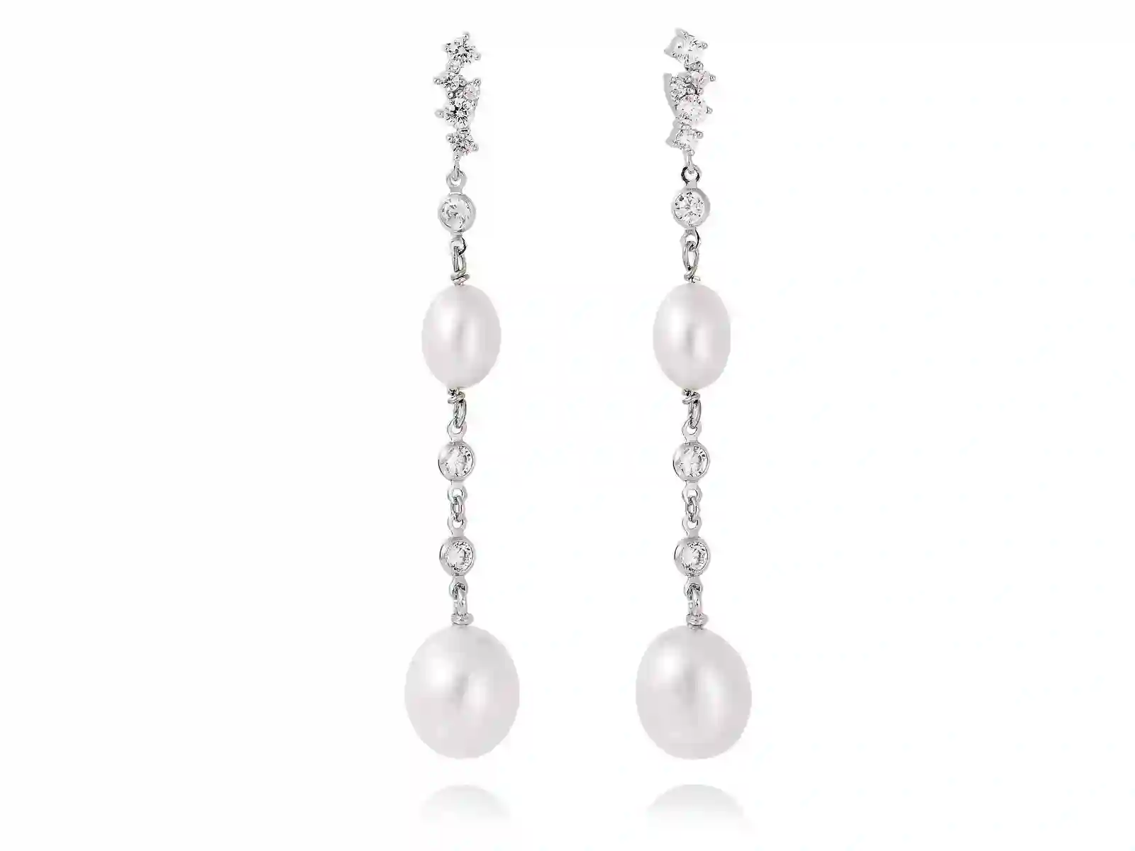Pendientes largos de perlas novia en plata